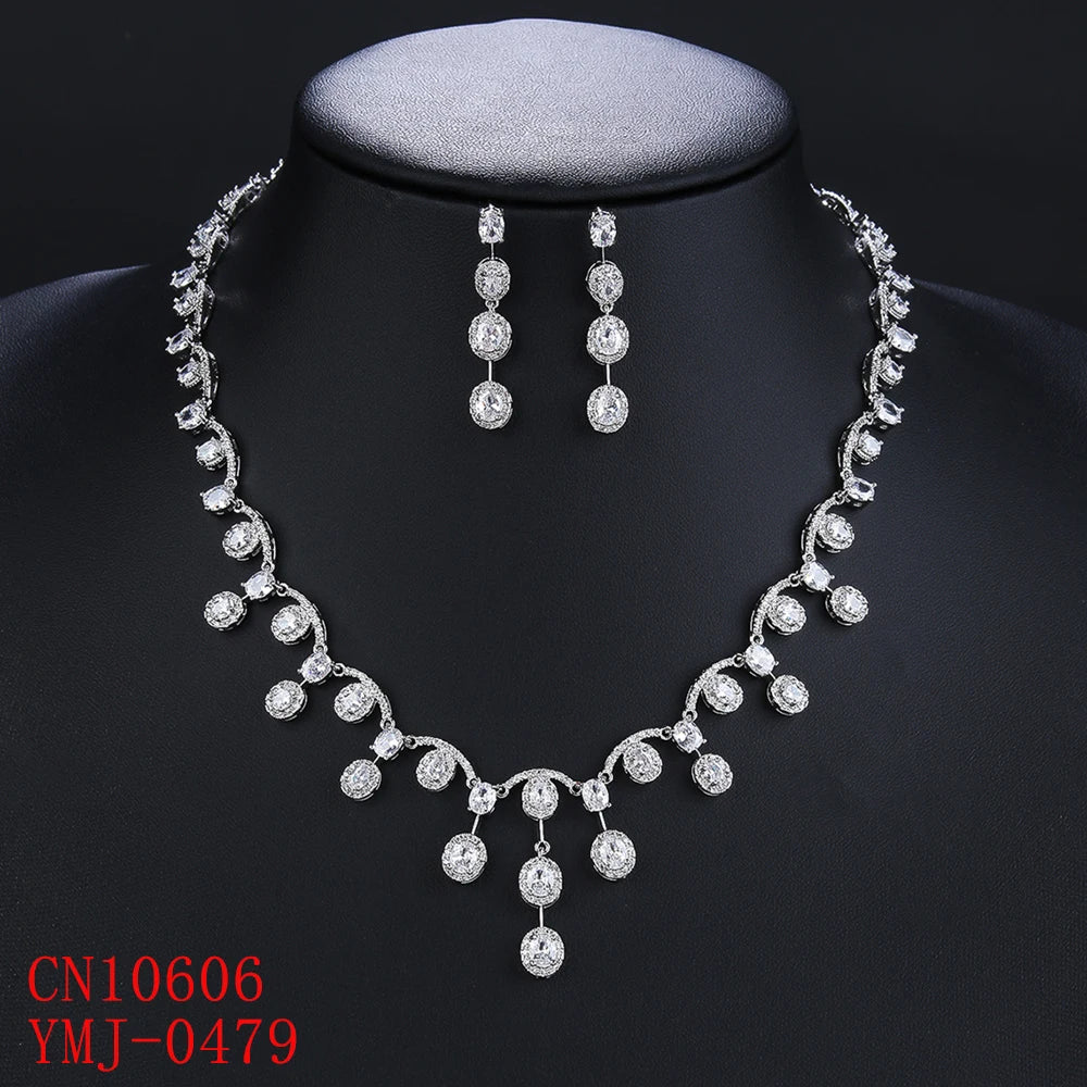 Elegant 3A Zircon Drop Shape Necklace & Earrings Set for Women - High Quality Wedding & Party Jewelry CN10606 - Perfect for Bridal, Evening Events & Special Occasions