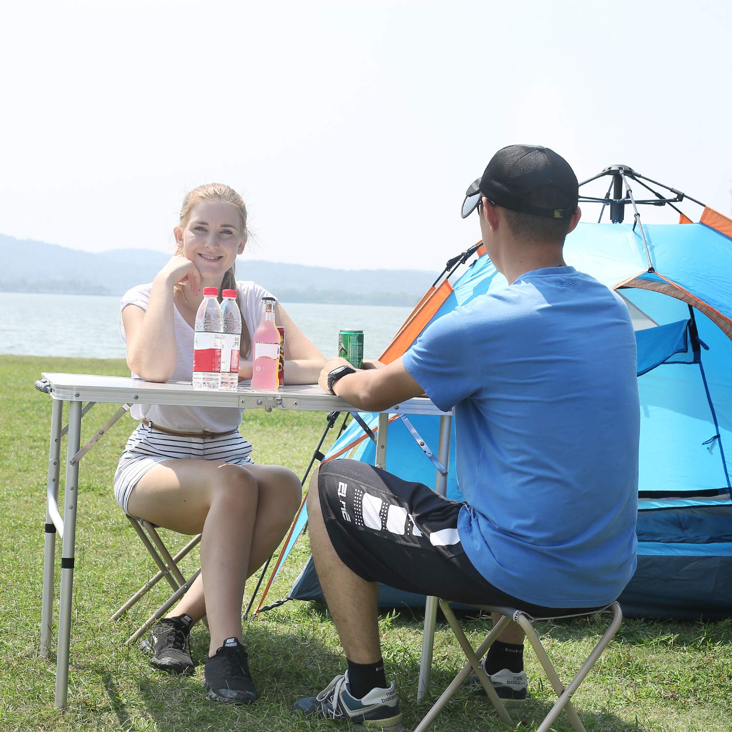 3 FT Lightweight Portable Aluminum Folding Camping Table with Adjustable Legs - Perfect for Outdoor Cooking, Picnics, Camping & Tailgating - Compact & Sturdy White Design