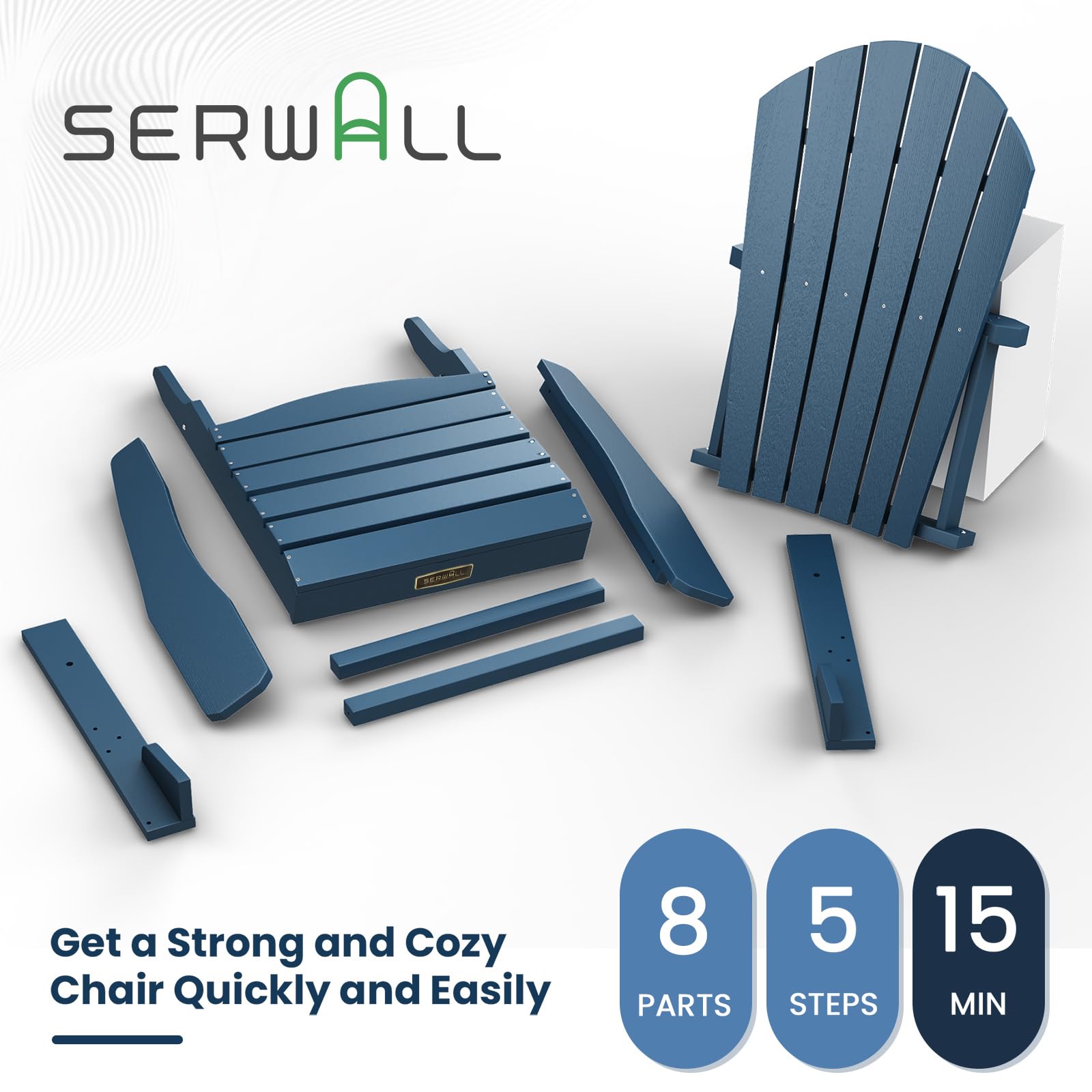 SERWALL Adirondack Chair Set of 4 - Weather-Resistant Outdoor Patio Furniture for Garden, Backyard & Lawn - Classic Design & Easy Maintenance (Blue) | Perfect for Relaxing, Lounging & Entertaining Guests