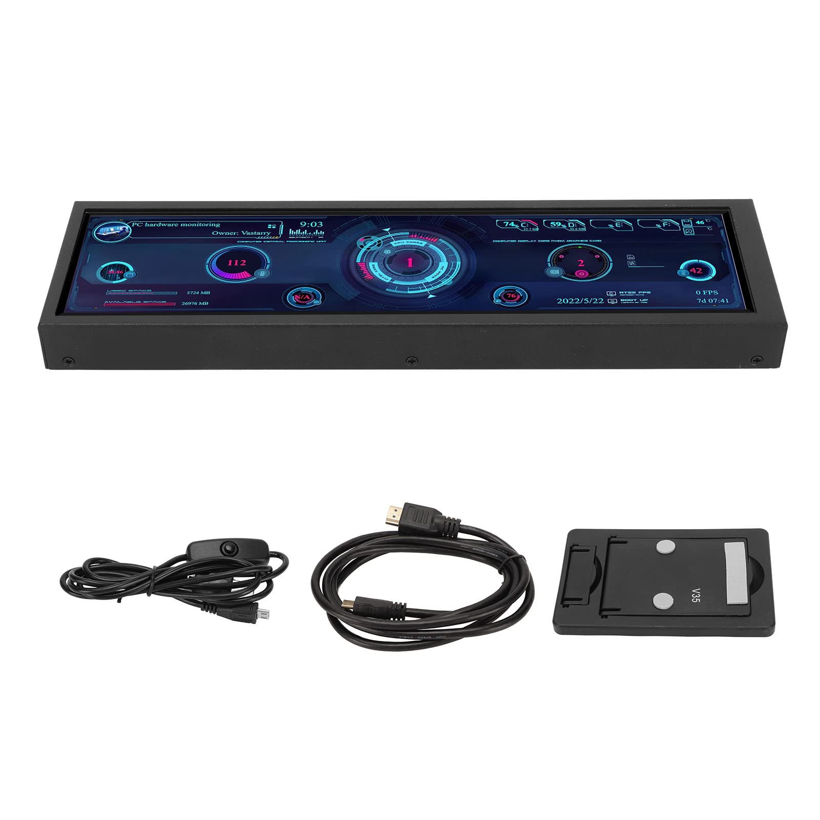 SUNGOOYUE 8.8 Inch USB Display Screen - 1920x480 Resolution CPU GPU SSD Temperature Monitor - Raspberry Pi Chassis Sub Screen for PC Builds & Gaming Rigs - Perfect for System Monitoring & DIY Projects