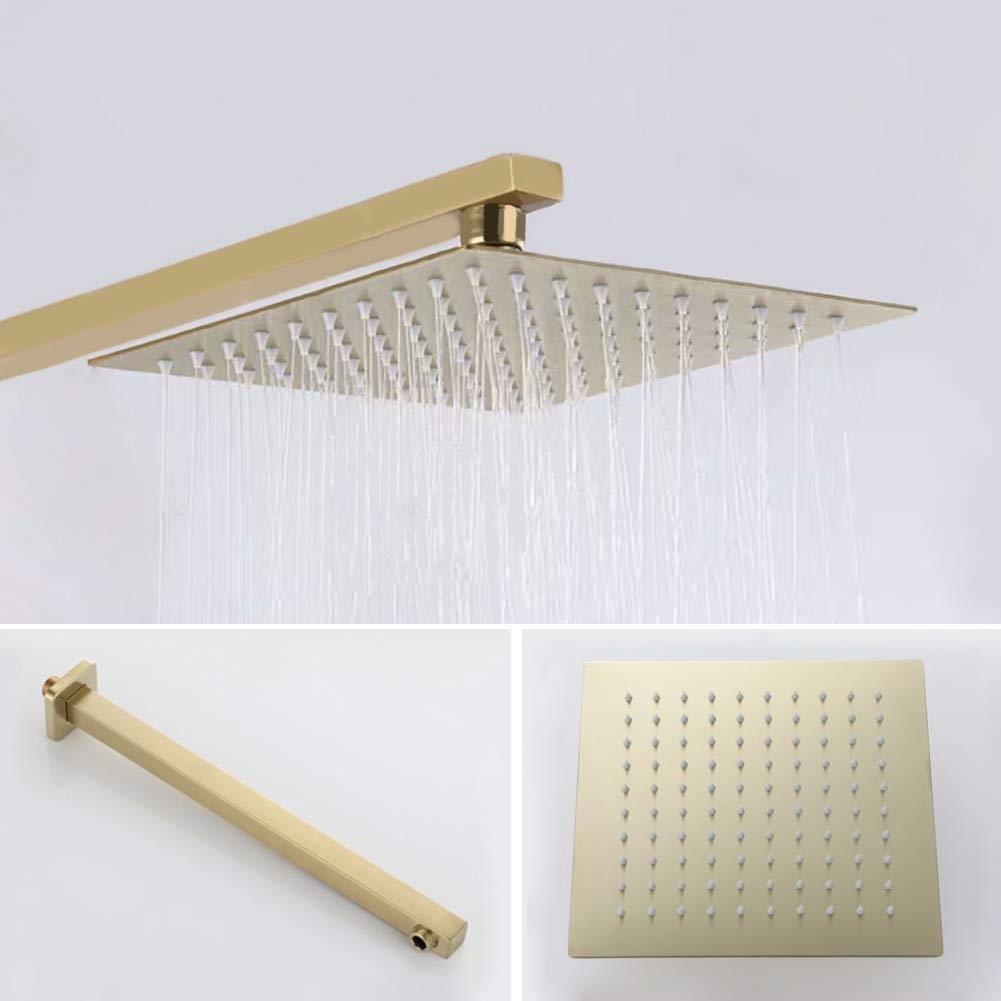 Luxury 10 Inch Rain Shower Head with Handheld Mixer - Champagne Bronze Wall Mounted Shower System - Brushed Gold Copper Finish - Spanish Circuit Valve Cartridge - Perfect for Modern Bathrooms & Spa-Like Experience