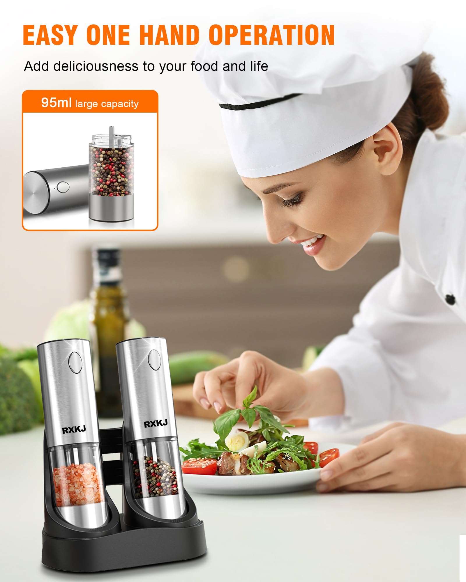 Premium Electric Salt and Pepper Grinder Set - Rechargeable Stainless Steel Automatic Spice Mill with LED Light & Adjustable Coarseness - Perfect for Home Kitchen, Dining Table, and Gourmet Cooking Gifts