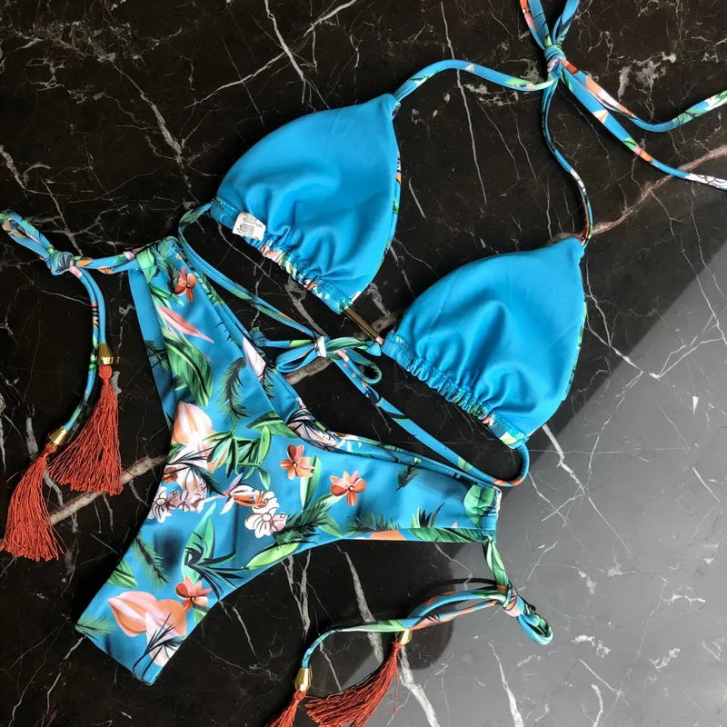 2024 New Women's Micro Bikini Set - 16 Color Options, Push Up Halter Brazilian Thong Swimwear for Summer Beach Vacation | Perfect for Pool Party, Tropical Getaway & Sunbathing
