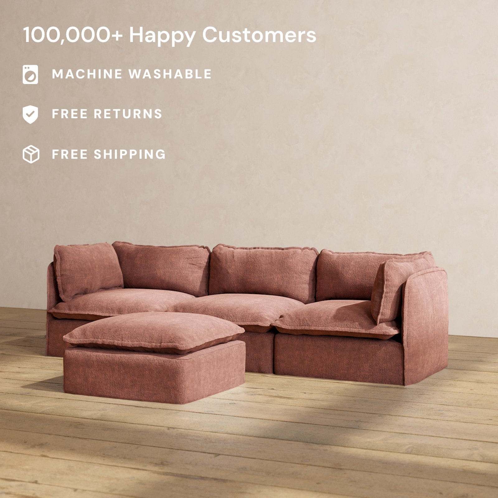 Premium Modular 3-Seater Sofa with Ottoman in Rich Chestnut Brown - Luxe Fabric Blend for Living Room, Lounge & Home Theater Comfort