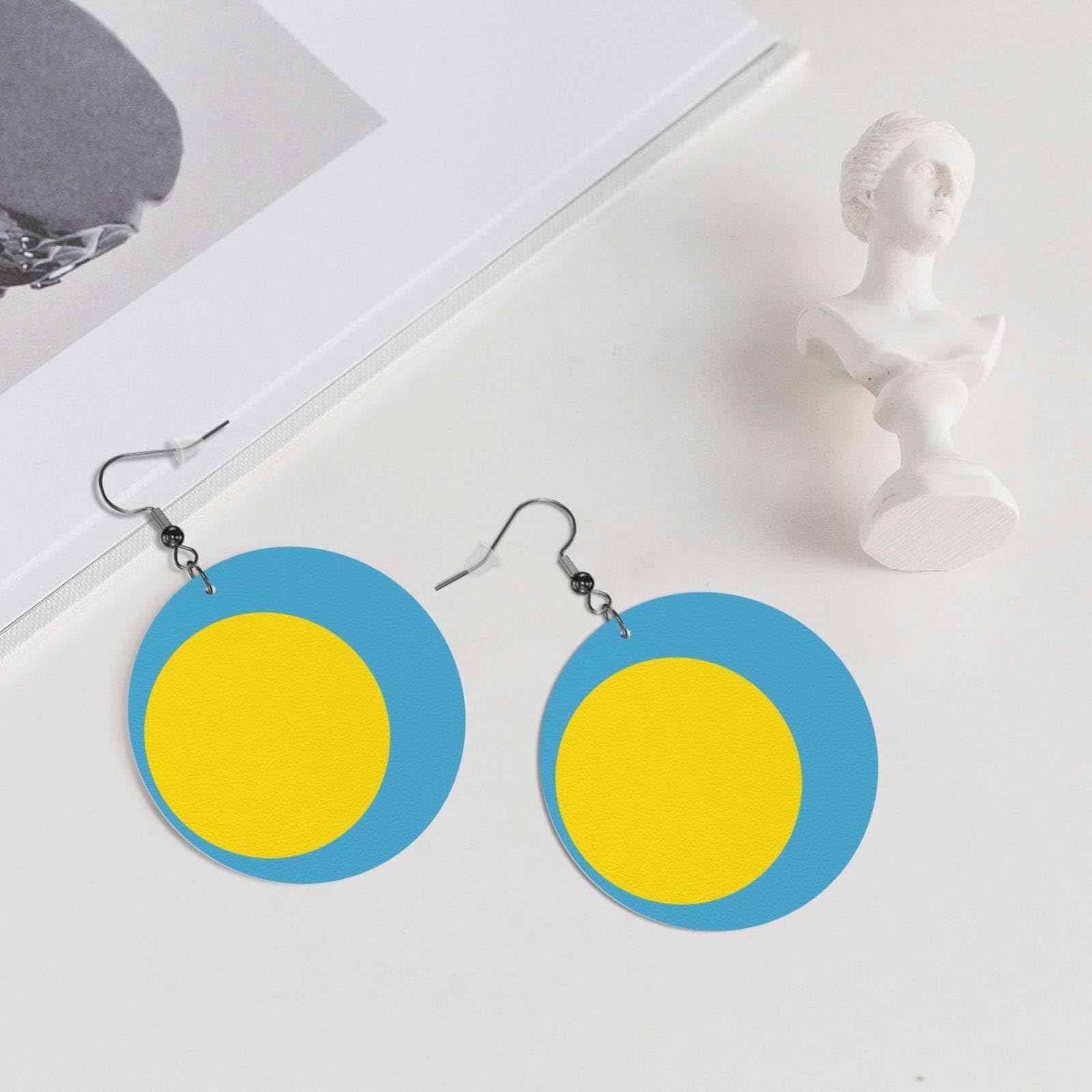 Stylish Round Palau Flag French Hook Drop Earrings for Women - Fashion Jewelry Gifts for Girls & Ladies - Perfect for Parties, Travel & National Pride Celebrations