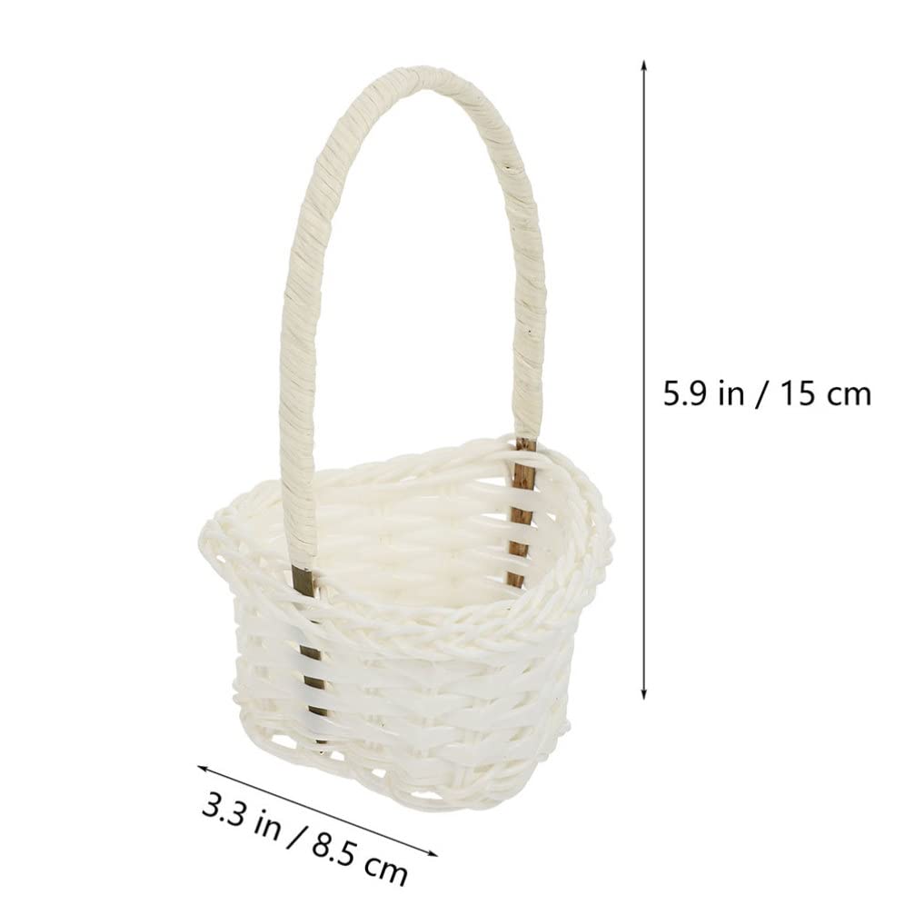 5-Piece Mini Woven Heart-Shaped Basket Set with Handles - Easter Egg Basket, Flower Picking Basket, Vegetable Basket for Wedding Favors, Party Decor, Farmhouse Crafts - Perfect for Spring Decor, Easter Gifts & Rustic Home Organization (White)