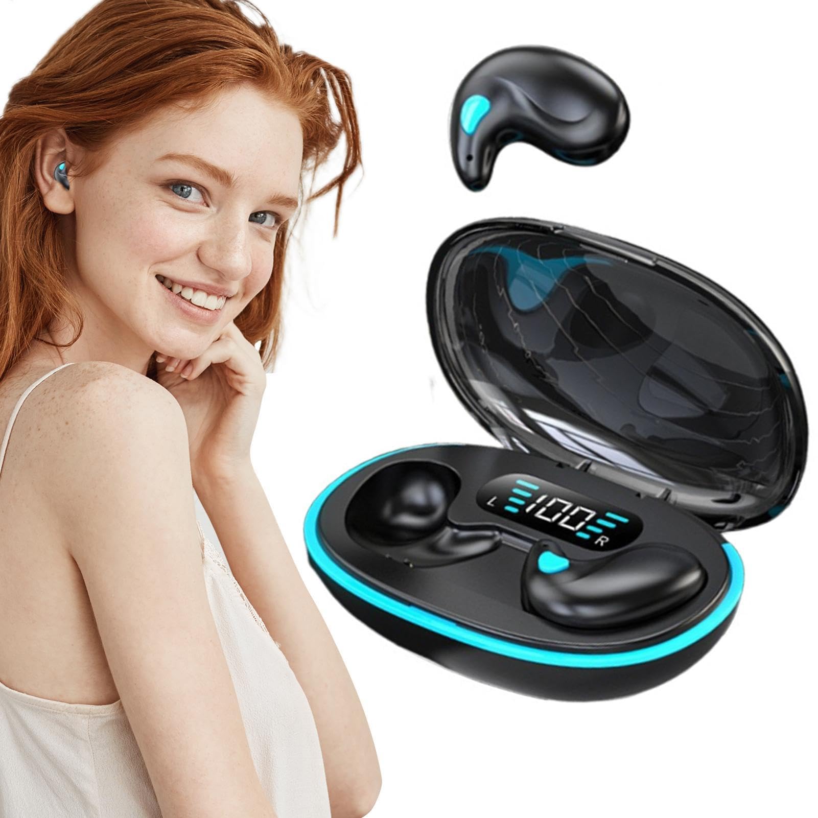 Wireless Bone Conduction Headphones for Sleeping - Bluetooth Earbuds with Noise Cancelling & Charging Case | Comfortable Side Sleeper Earphones for Fishing, Cycling, Running & Night Use