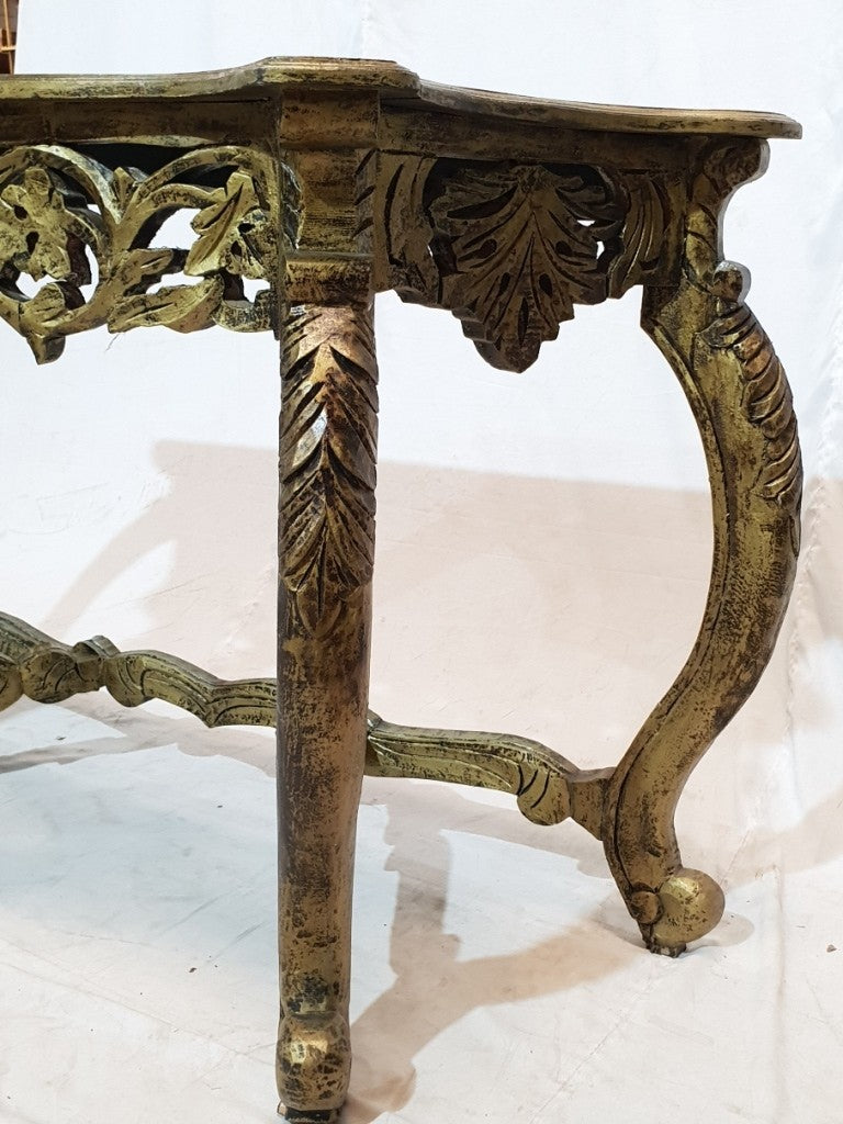Hand Carved Ornate Baroque Console Table - Golden Half Round Hall Table for Entryway, Living Room & Foyer Decor | Antique Style Wooden Sofa Table