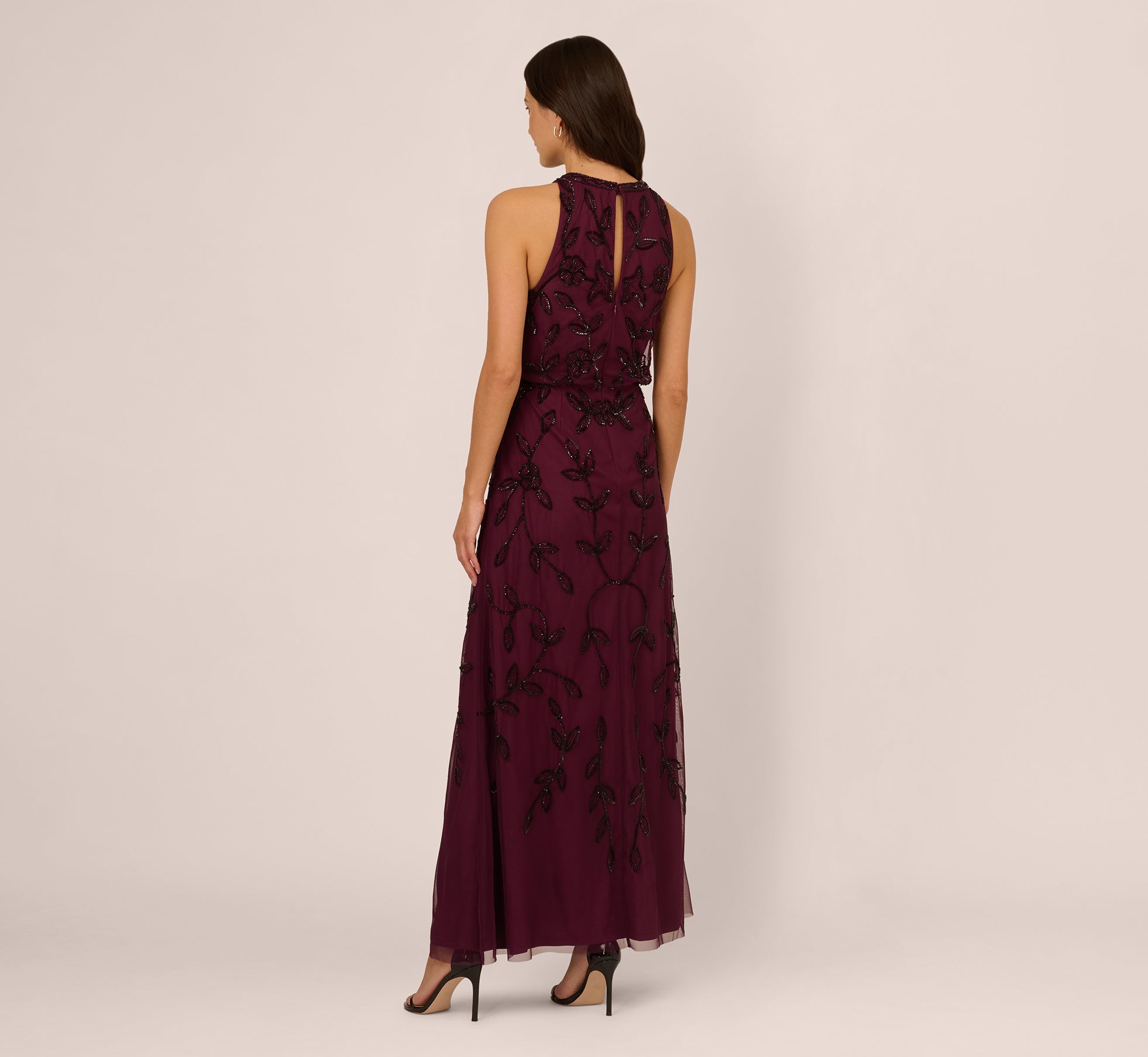 Elegant Sleeveless Blouson Mermaid Gown with Jasmine Beading in Cassis - Perfect for Evening Gala, Prom, Wedding & Special Occasions