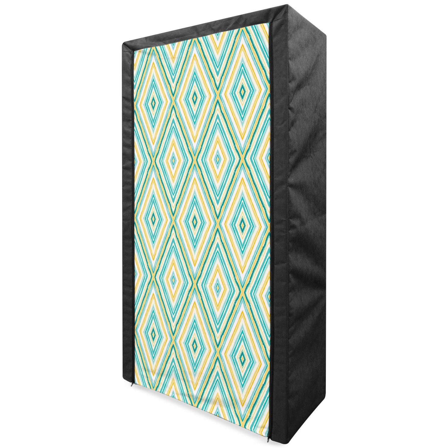 Ambesonne Aqua Portable Fabric Wardrobe with Square Rhombus Lines & Torn Paper Effect - 33.5