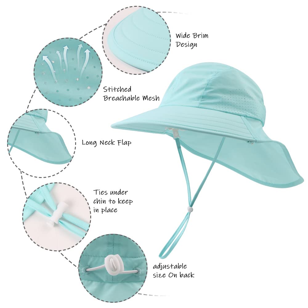 Zsedrut Toddler Summer Hat with Neck Flap - Waterproof Kids Swim Hat for Boys & Girls - UPF 50+ UV Protection Sun Hat for Beach, Pool & Outdoor Activities