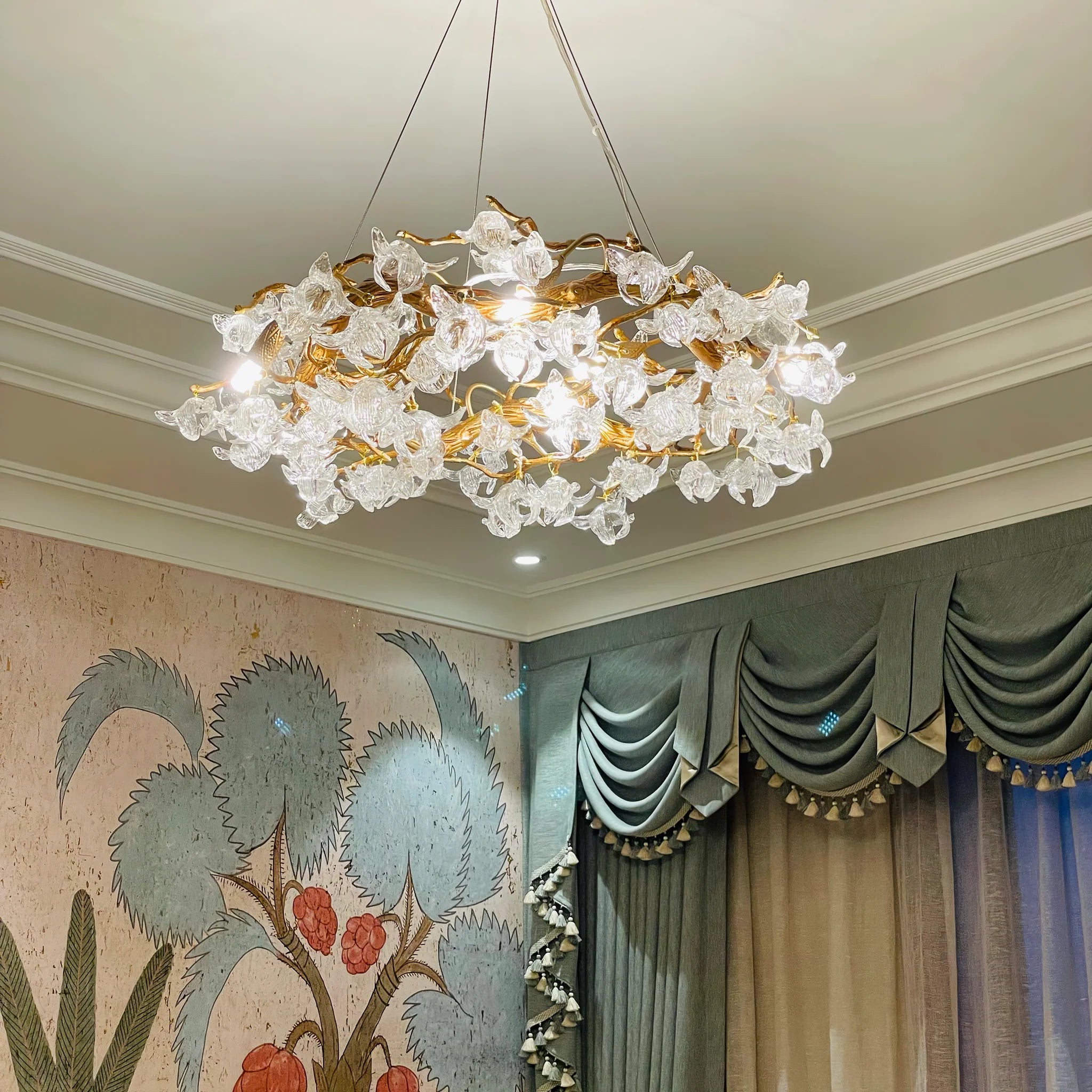 Petala Crystal Round Chandelier - Elegant Ceiling Light Fixture for Dining Room, Bedroom & Living Room | Modern Home Decor Lighting | Dimmable LED Chandelier for Wedding & Luxury Interior Design