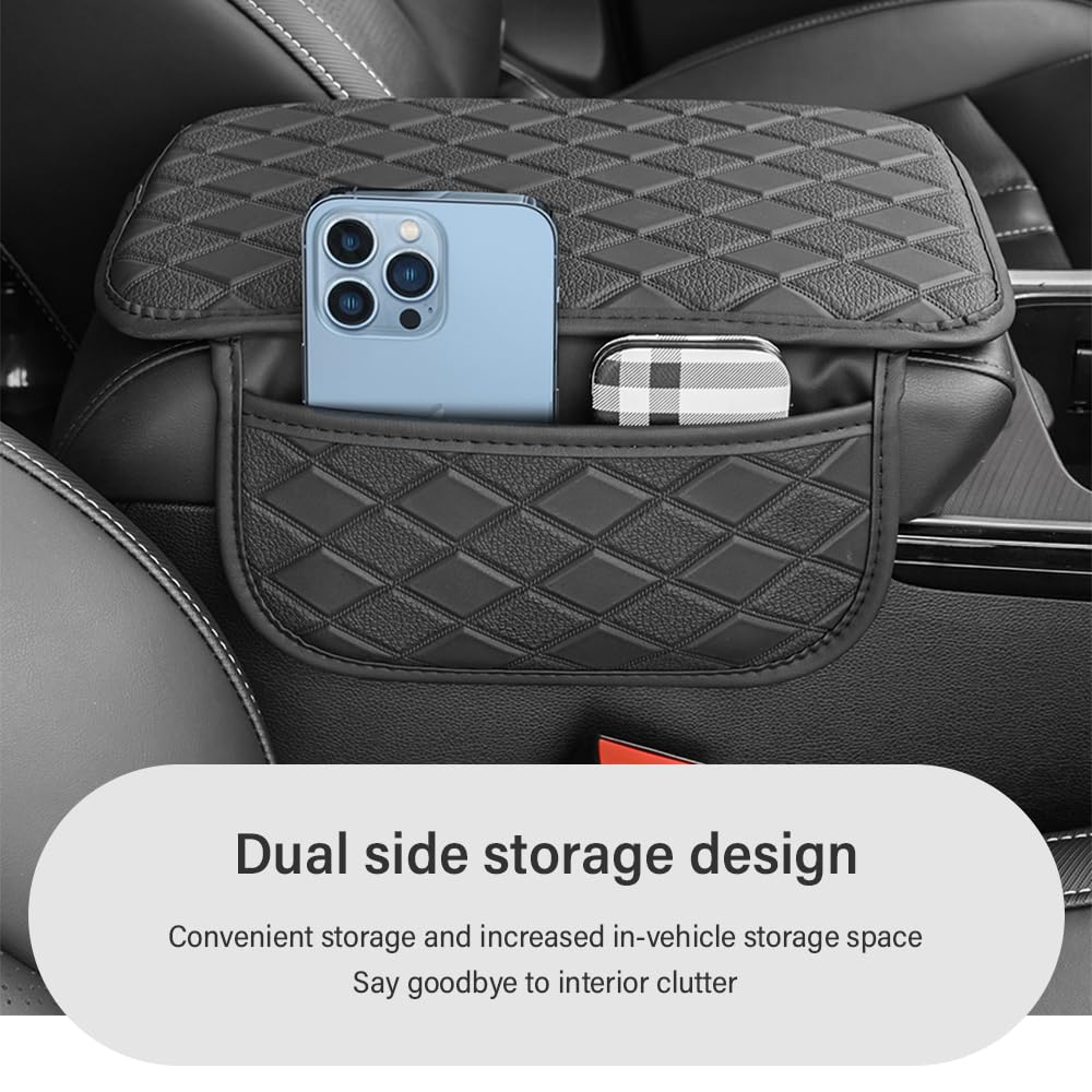 Salior Widen Leather Car Center Console Cover with 2 Side Pockets, Multi-Functional Arm Rest Cover for Enhanced Car Organizers and Storage, Total Protection Accessories for Daily Commute and Long Drives (Black)