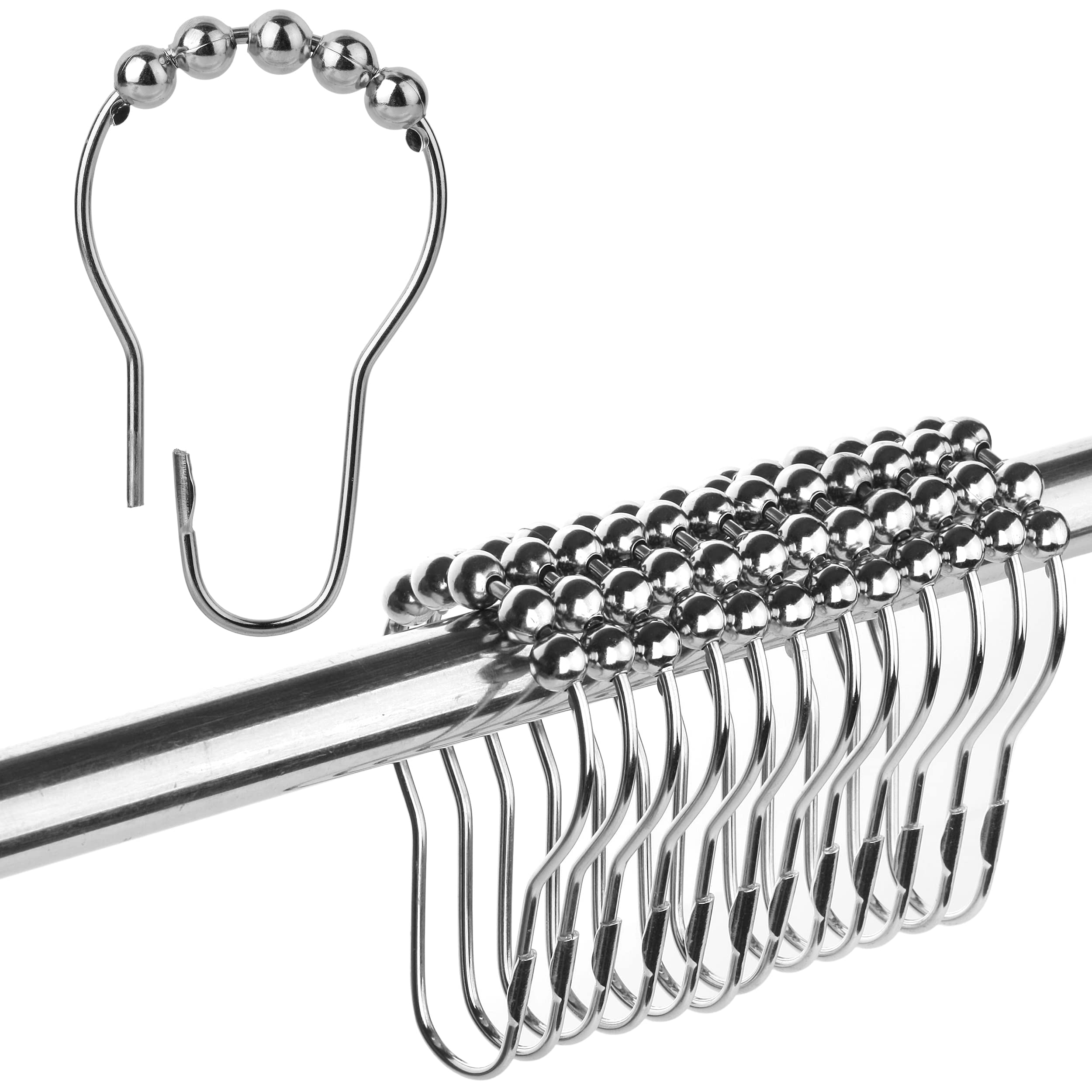 12 Pack Slick Rust-Proof Shower Curtain Rings - Silver Metal Hooks for Bathroom Curtains | Durable & Stylish for Home, Hotel, and Apartment Bathrooms