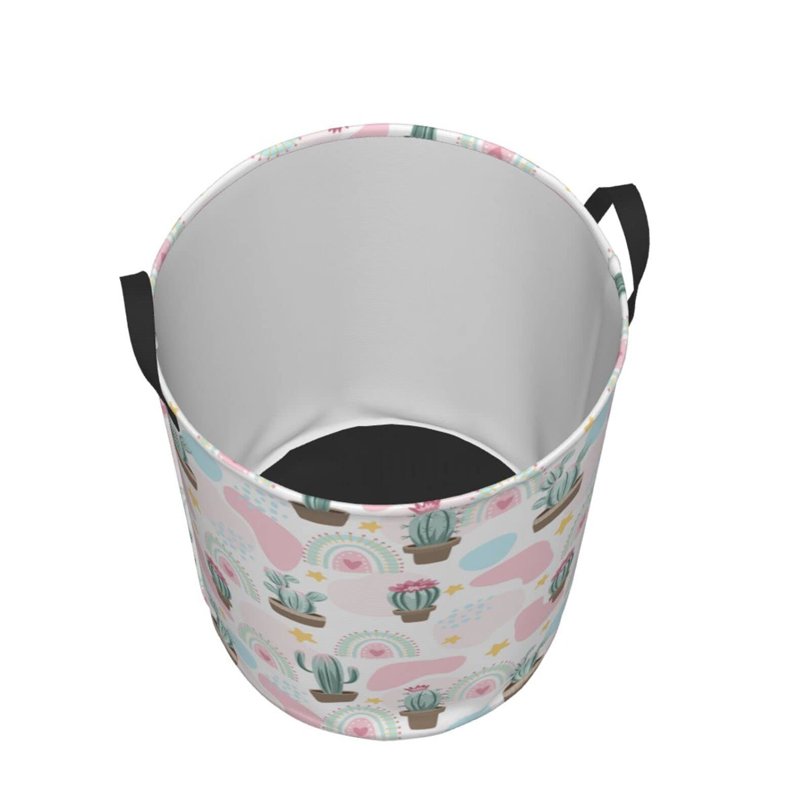 Cute Cactus Cow Print Collapsible Laundry Basket with Handle - Waterproof Fabric Hamper for Clothes, Toys & Bathroom Storage - Space Saving Large Dirty Clothes Bin for Home, Dorm & Nursery Organization