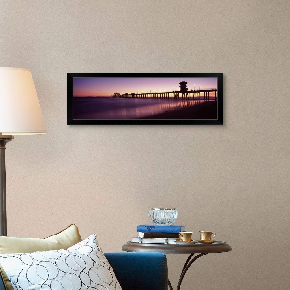 Huntington Beach Pier Black Framed Coastal Art Print - Ocean View Wall Decor for Beach House, Living Room & Office