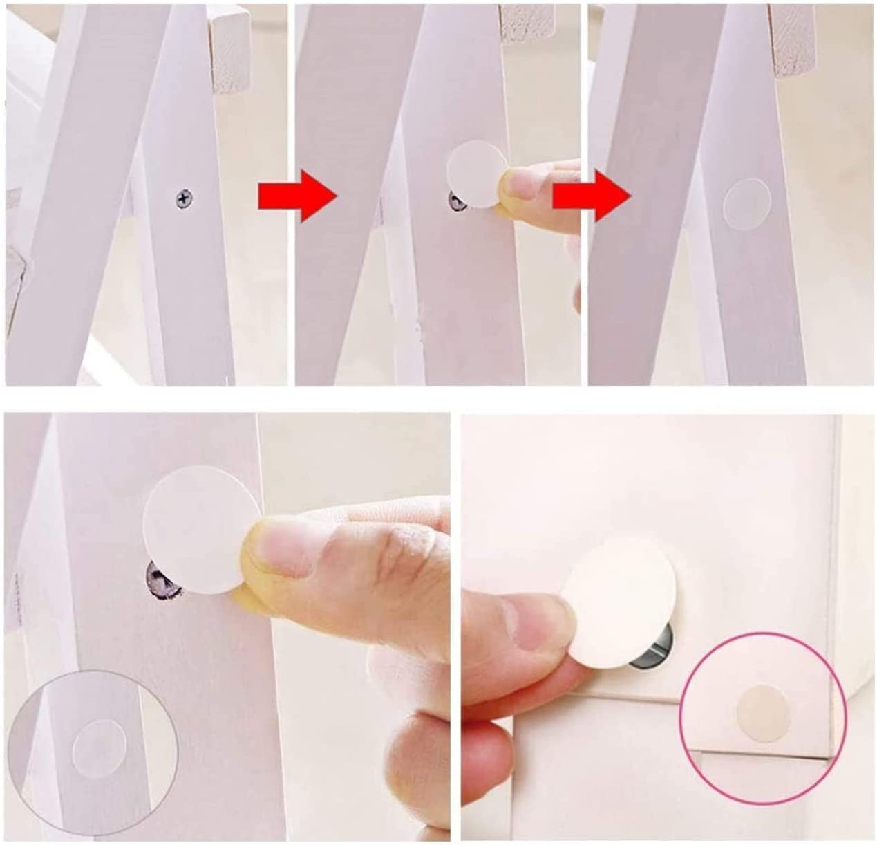 MroMax PC-09 Screw Hole Covers (50 Pack) - 0.83 Inch Diameter PVC Self-Adhesive Furniture Plugs - White Screw Hole Stickers for Cabinet, Shelf, Closet, Wooden Furniture Repair - Perfect for Home Office & Bathroom Organization