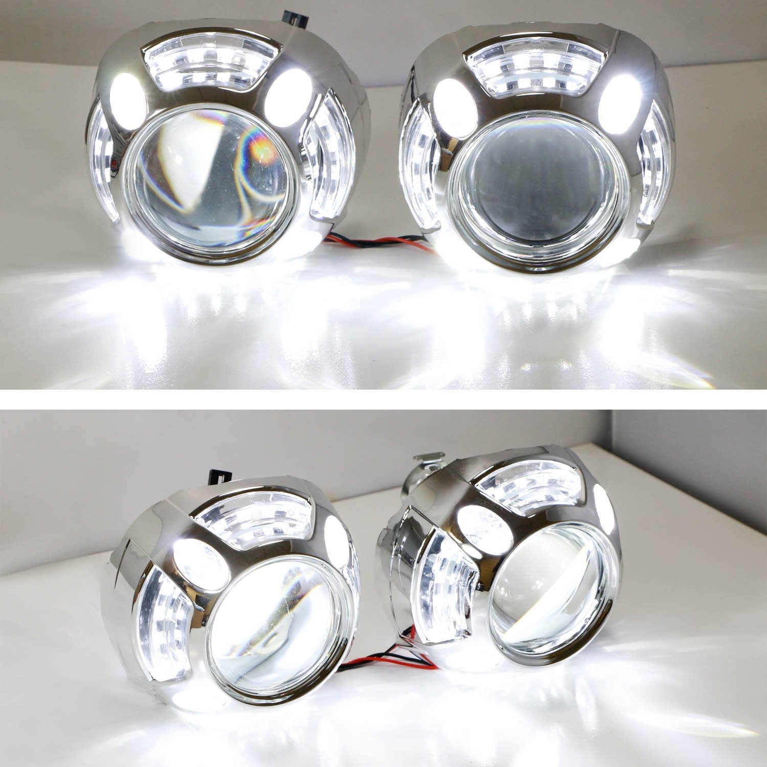 3.0 H1 Bi-Xenon Projector Headlight Lens with Porsche Style 4 LED DRL Shroud - Upgrade Your Car Lighting for Night Driving & Enhanced Visibility