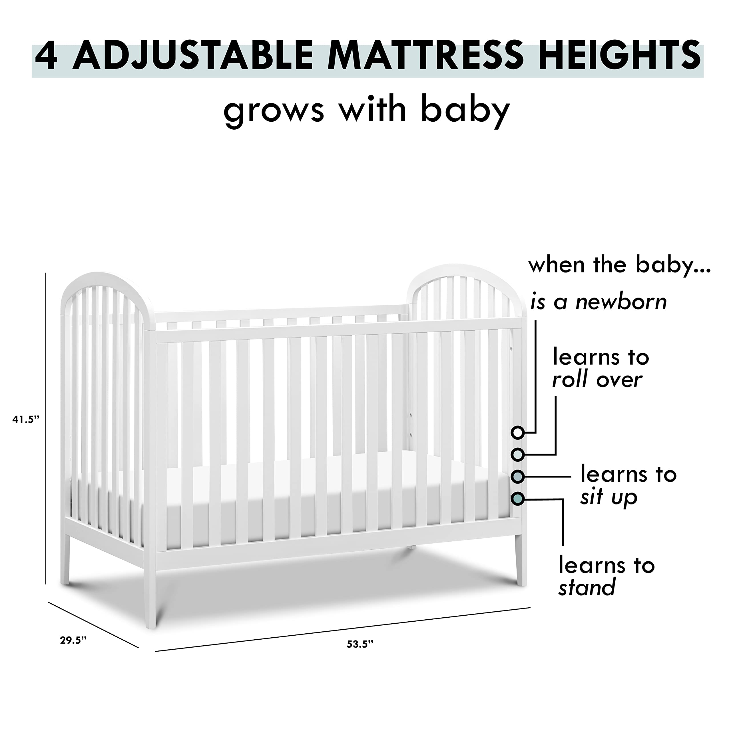 DaVinci Beau 3-in-1 Convertible Baby Crib to Toddler Bed & Daybed - GREENGUARD Gold Certified, Adjustable Mattress Heights (4 Levels), Easy Assembly - White - Perfect for Nursery, Bedroom & Guest Room
