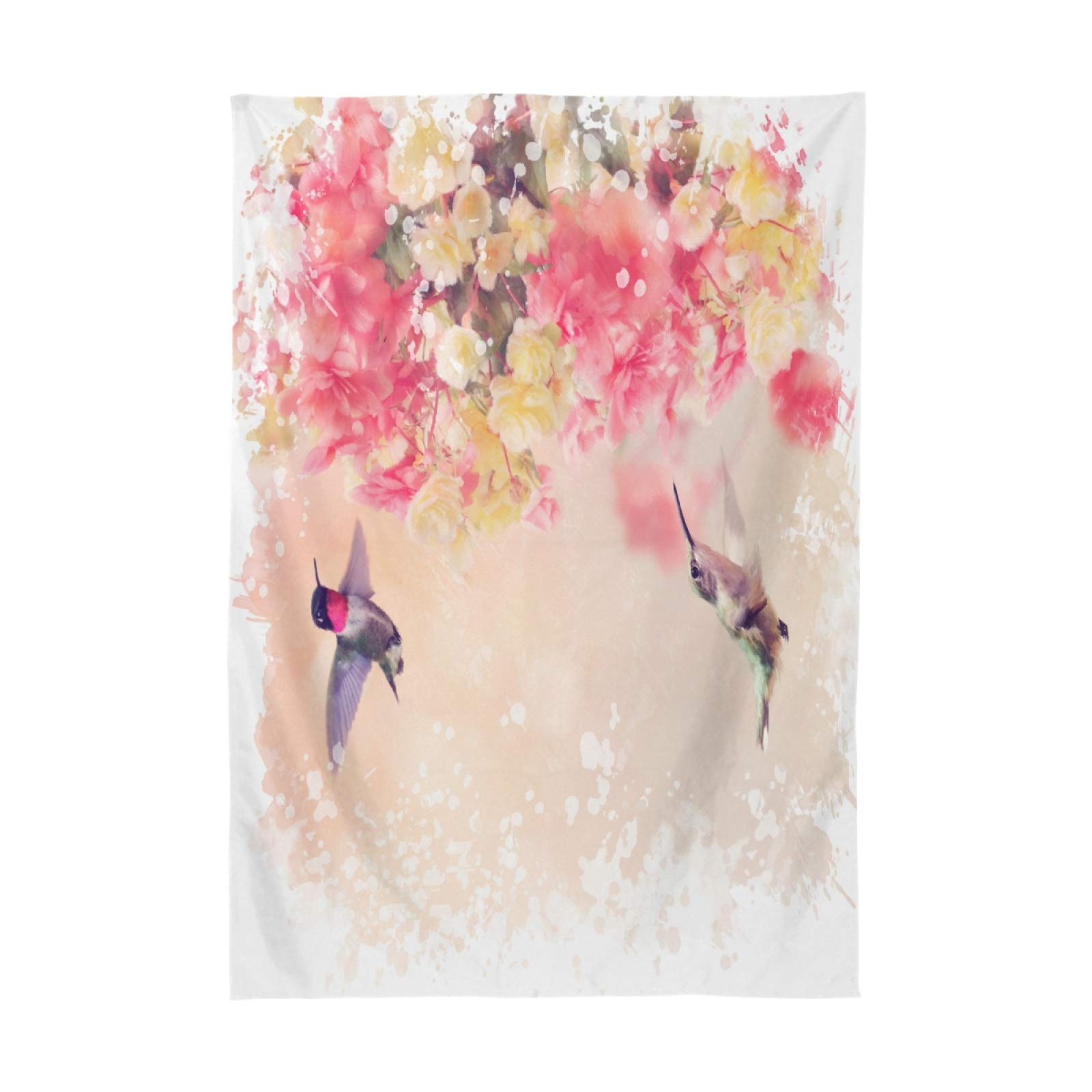 Romantic Hummingbird Pink Floral Tablecloth 54x72 Inch - Modern Rectangle Dining Table Cover for Kitchen, Party & Wedding Decor - Perfect for Indoor/Outdoor Gatherings, Holiday Dinners & Special Occasions