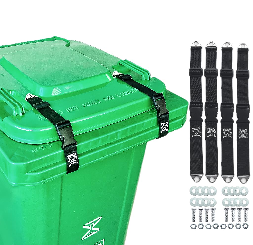 4Pcs Heavy-Duty Trash Can Locks - Adjustable Animal Proof Garbage Bin Lid Locks for Bears, Raccoons & Squirrels - Durable Outdoor Trash Can Security for Wheelie Bins, Metal & Plastic Containers - Perfect for Camping, Backyards & Wildlife Areas