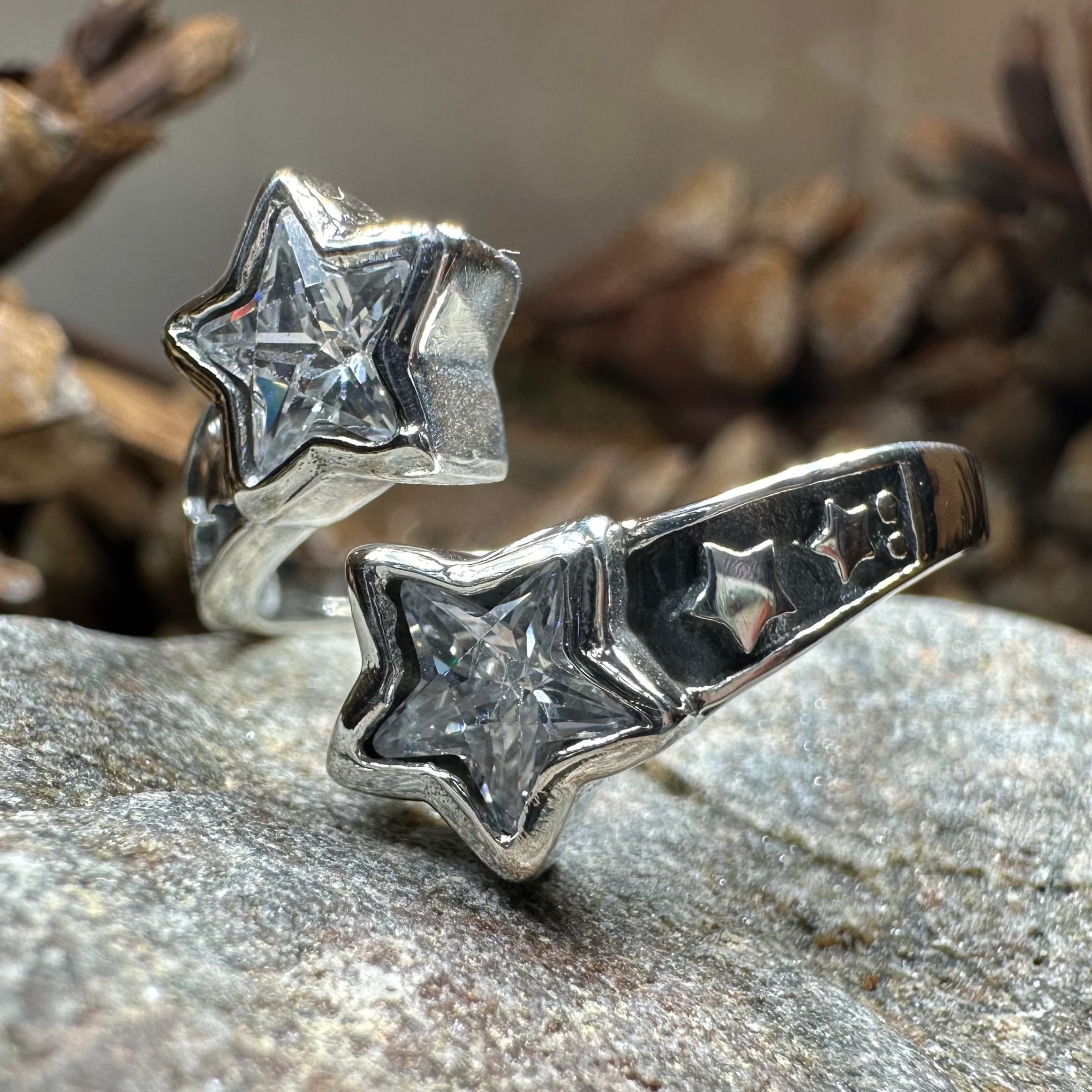 Double Shooting Stars Ring - Sterling Silver Stackable Dainty Ring for Women - Perfect for Layering, Everyday Wear & Special Occasions