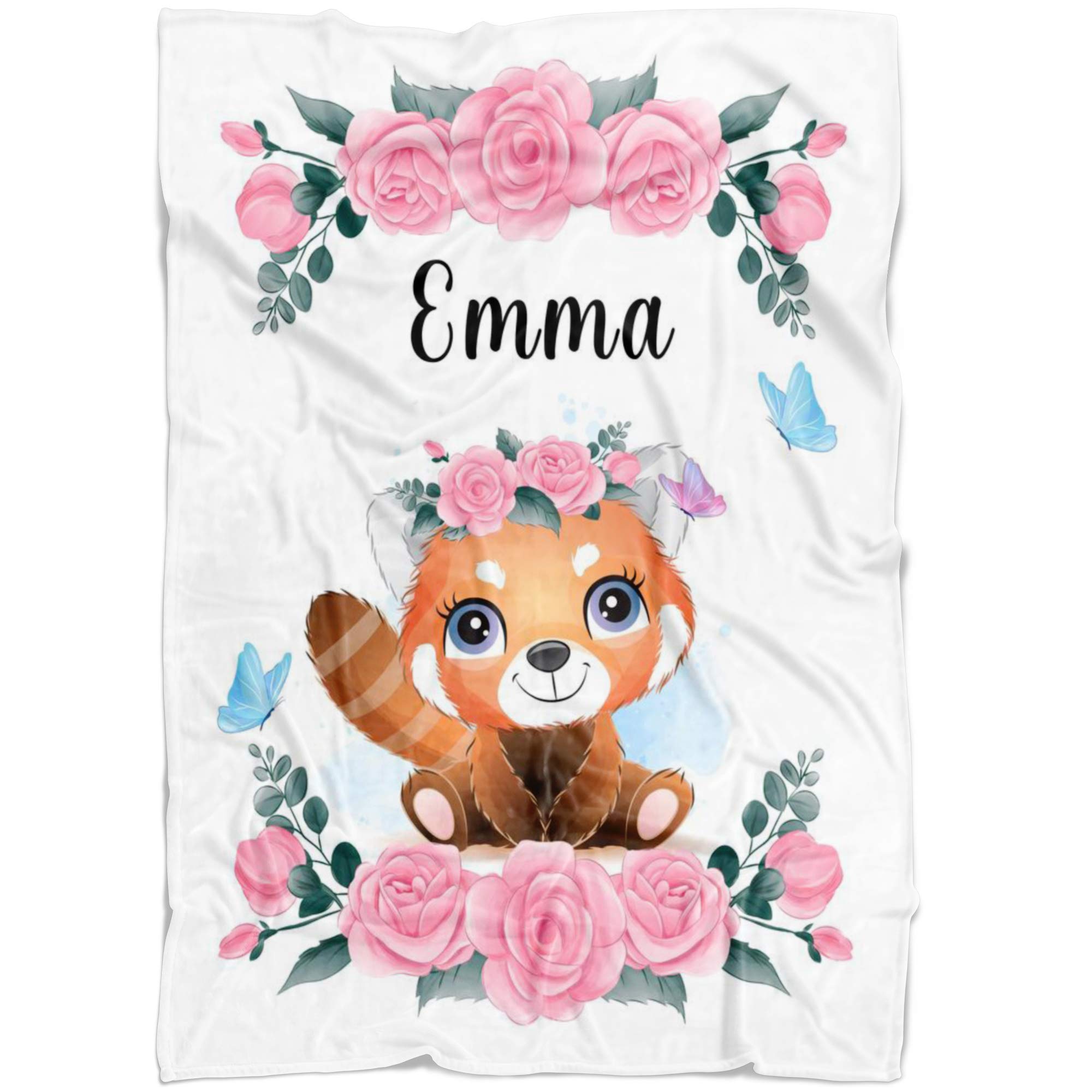 Custom Personalized Pink Floral Red Panda Baby Blanket for Girls - 30x40 Inch Soft Nursery Blanket, Toddler Gift, Baby Shower Present - Perfect for Cribs, Strollers, and Nursery Decor