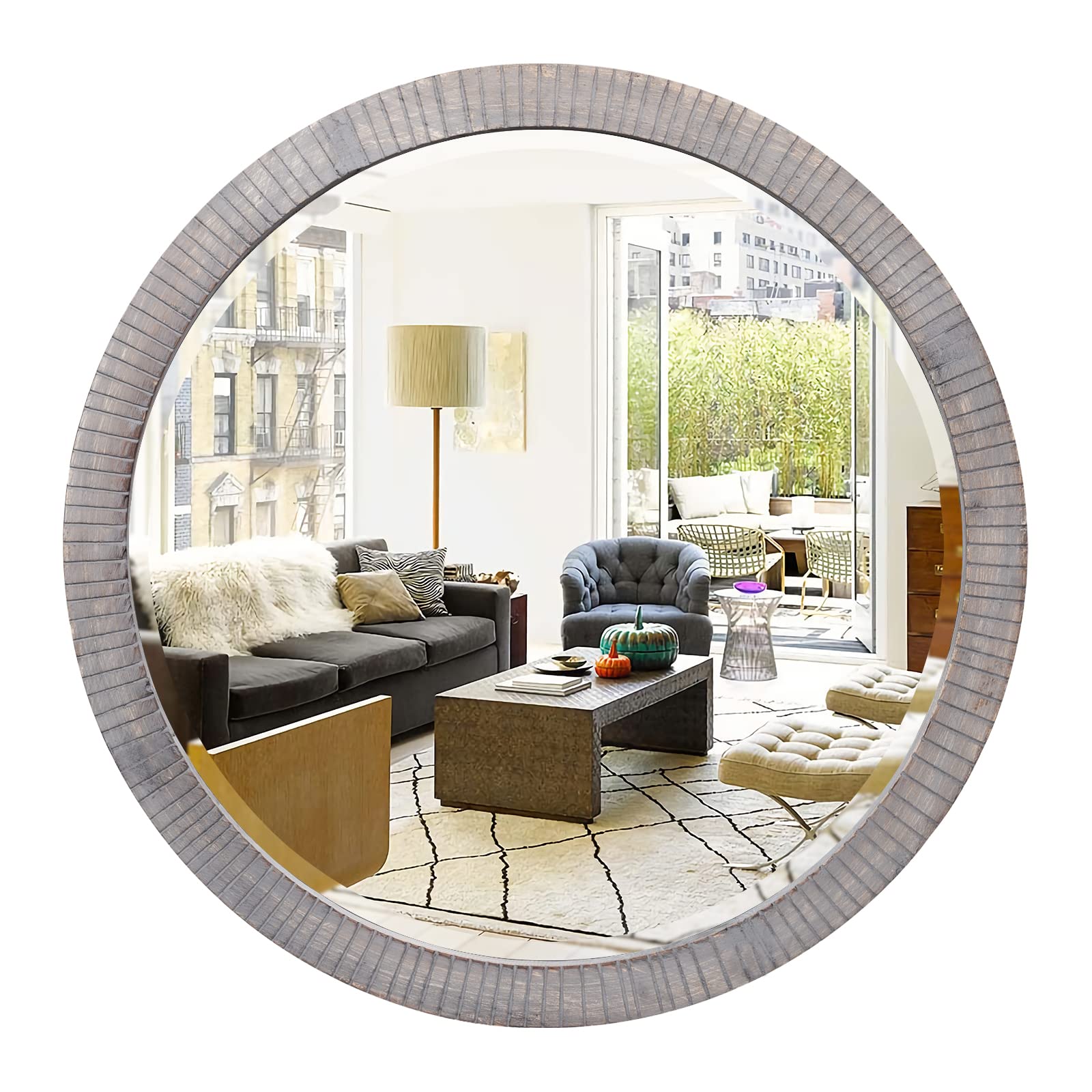 GIFTTROVE 24 Inch Round Wood Wall Mirror - Rustic Circle Mirror with Beveled Edge, Decorative Wooden Round Mirror for Home Decor - Perfect for Entryway, Living Room, Bedroom & Bathroom - Washed Gray Frame