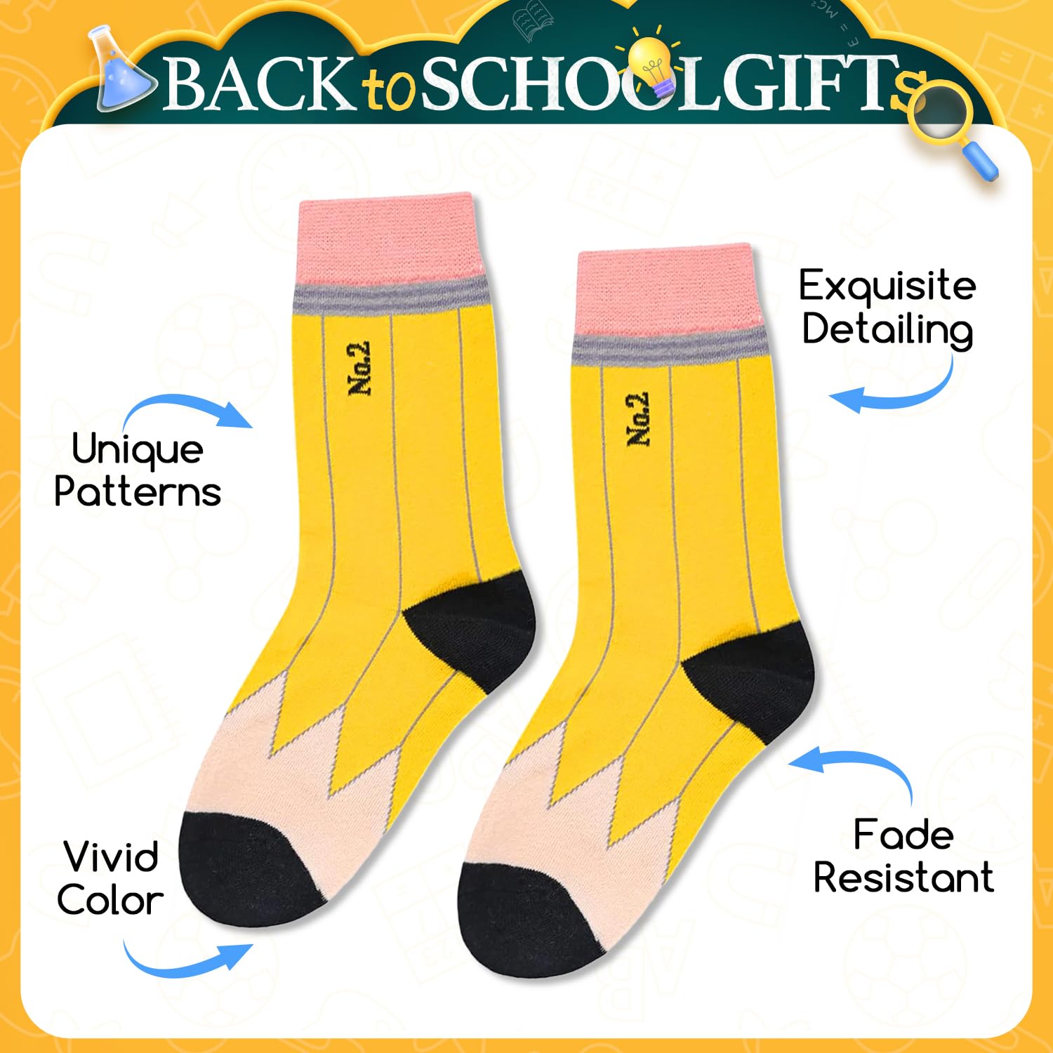 Funny Crazy Socks for Teens & Kids - Whimsical Silly Socks for Girls & Women - Perfect Pencil Lover Gifts for School, Parties & Everyday Wear