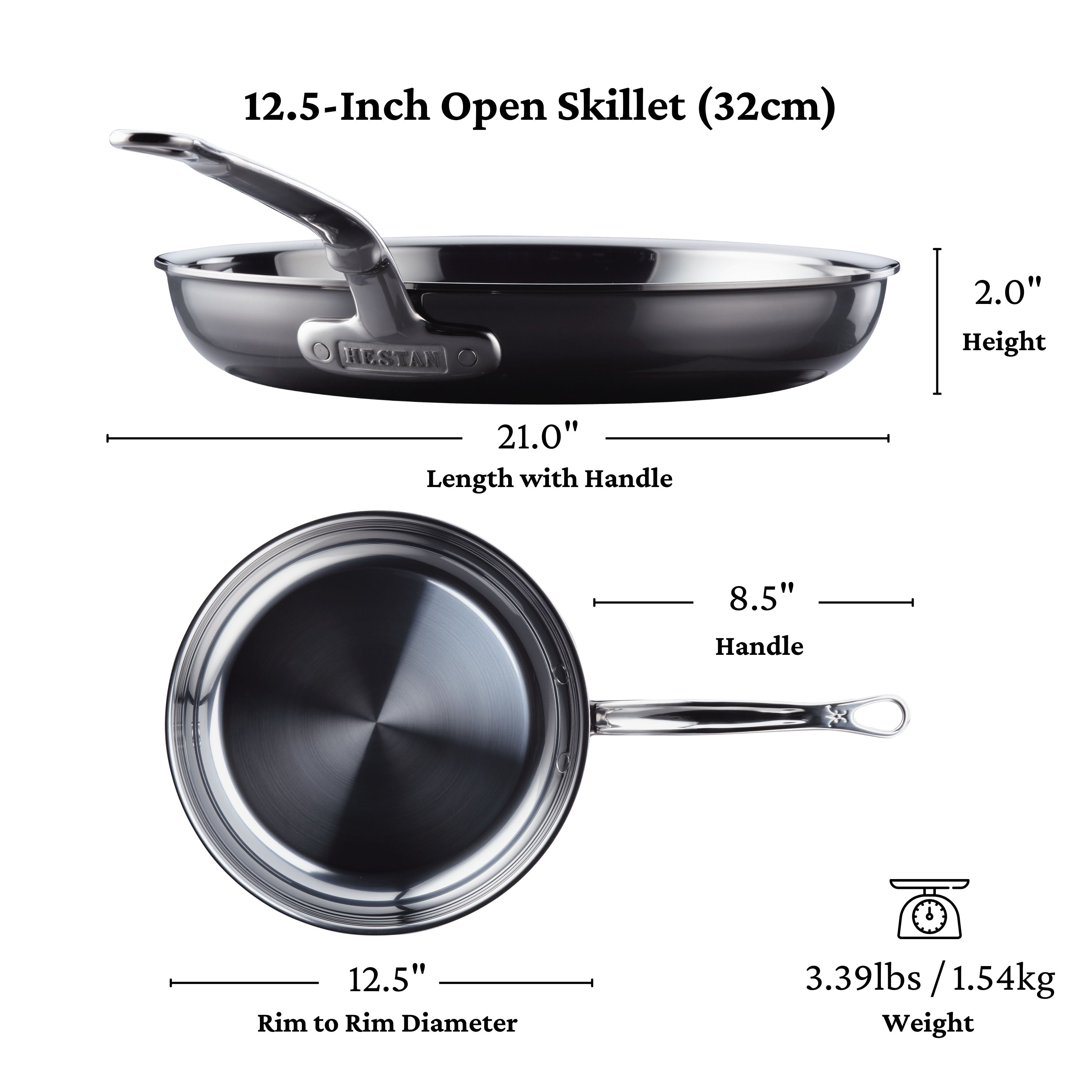 Hestan Nanobond Nonstick Open Skillet - 12 Inch Premium Cookware for Induction, Gas & Electric Stoves - Perfect for Searing, Frying & Sauteing in Professional & Home Kitchens