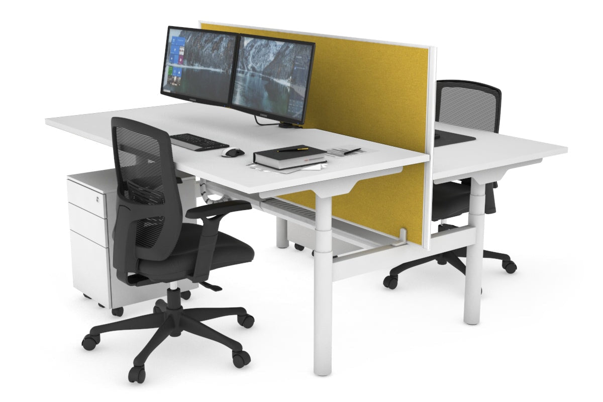 Flexi Premium Height Adjustable 2-Person H Bench Workstation - White Frame (1600L x 800W) with Cable Management | Ergonomic Office Desk for Home & Workspace