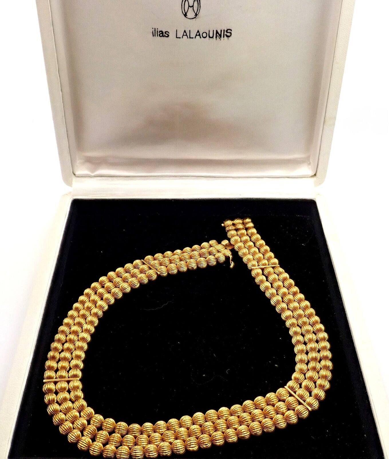Vintage Ilias Lalaounis 18k Yellow Gold Carved Bead Ball Necklace - Elegant Estate Jewelry for Women, Perfect for Weddings, Parties & Special Occasions