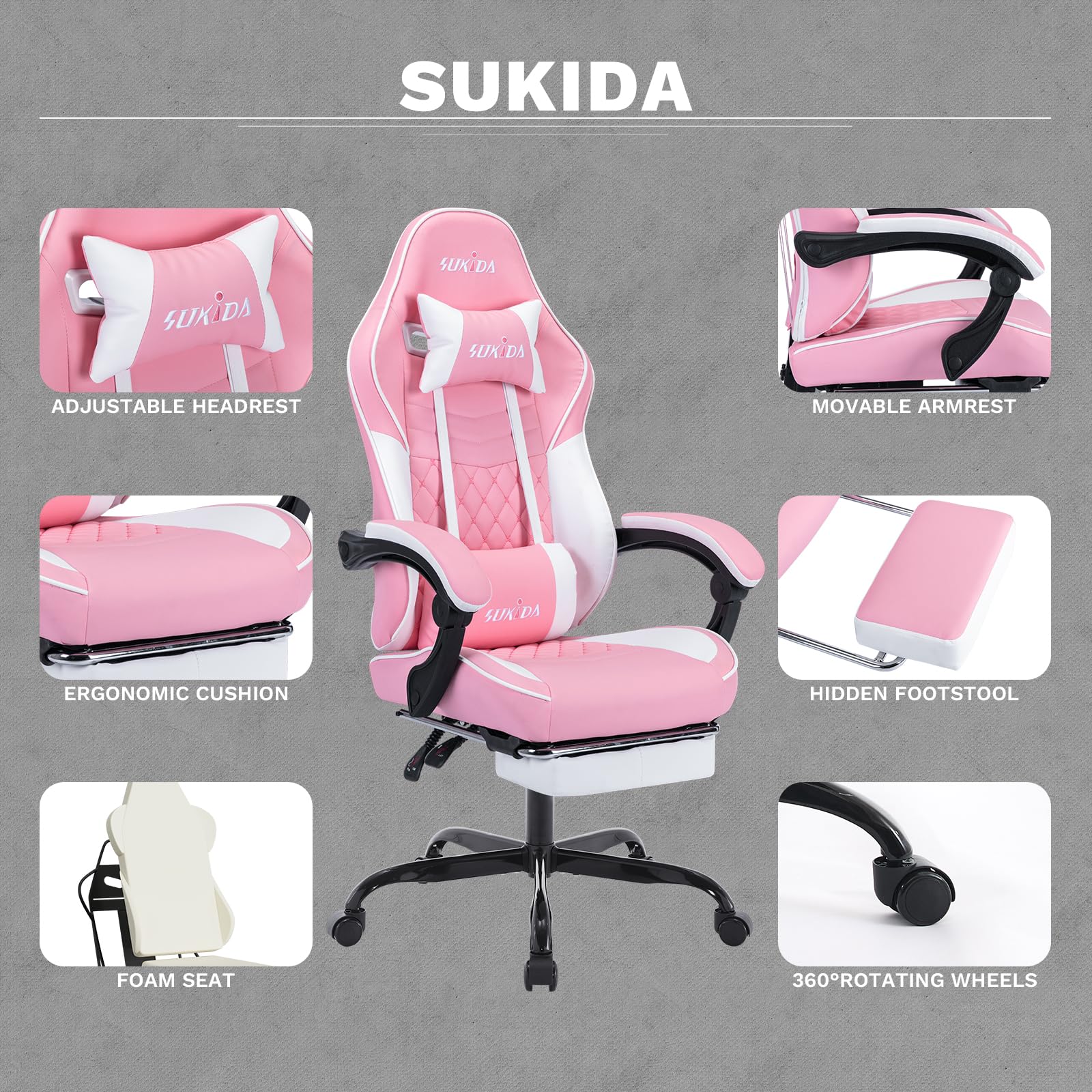 Ergonomic Gaming Chair with Lumbar Support & Massage - Adjustable Swivel Computer Chair for Adults - Perfect for Esports, Streaming & Office Work