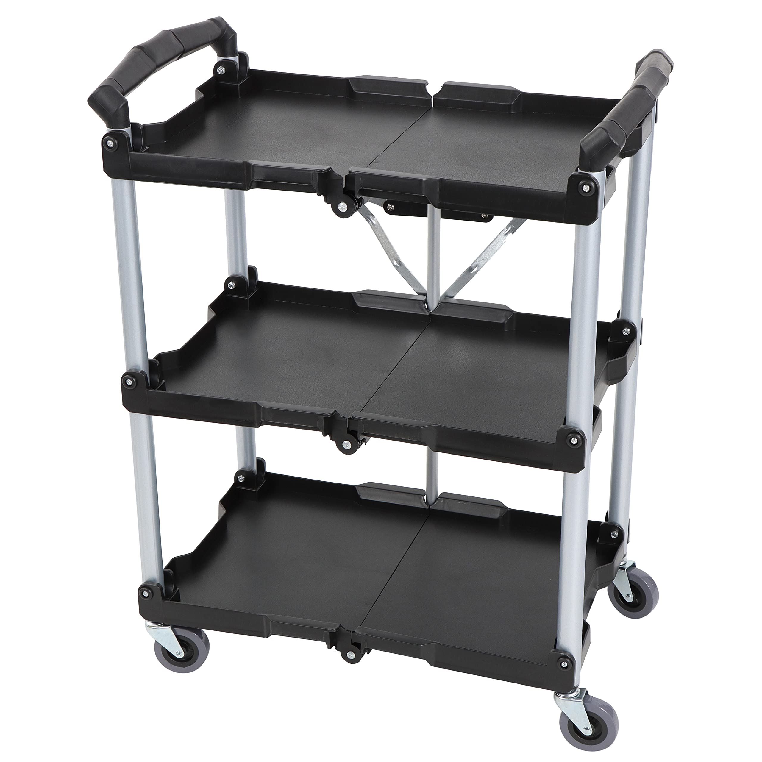 BISupply 3-Tier Rolling Cart - Foldable Utility Cart with Wheels for Kitchen, Restaurant, Office, and Home Organization | Perfect for Food Service, Storage, and Mobile Workspaces