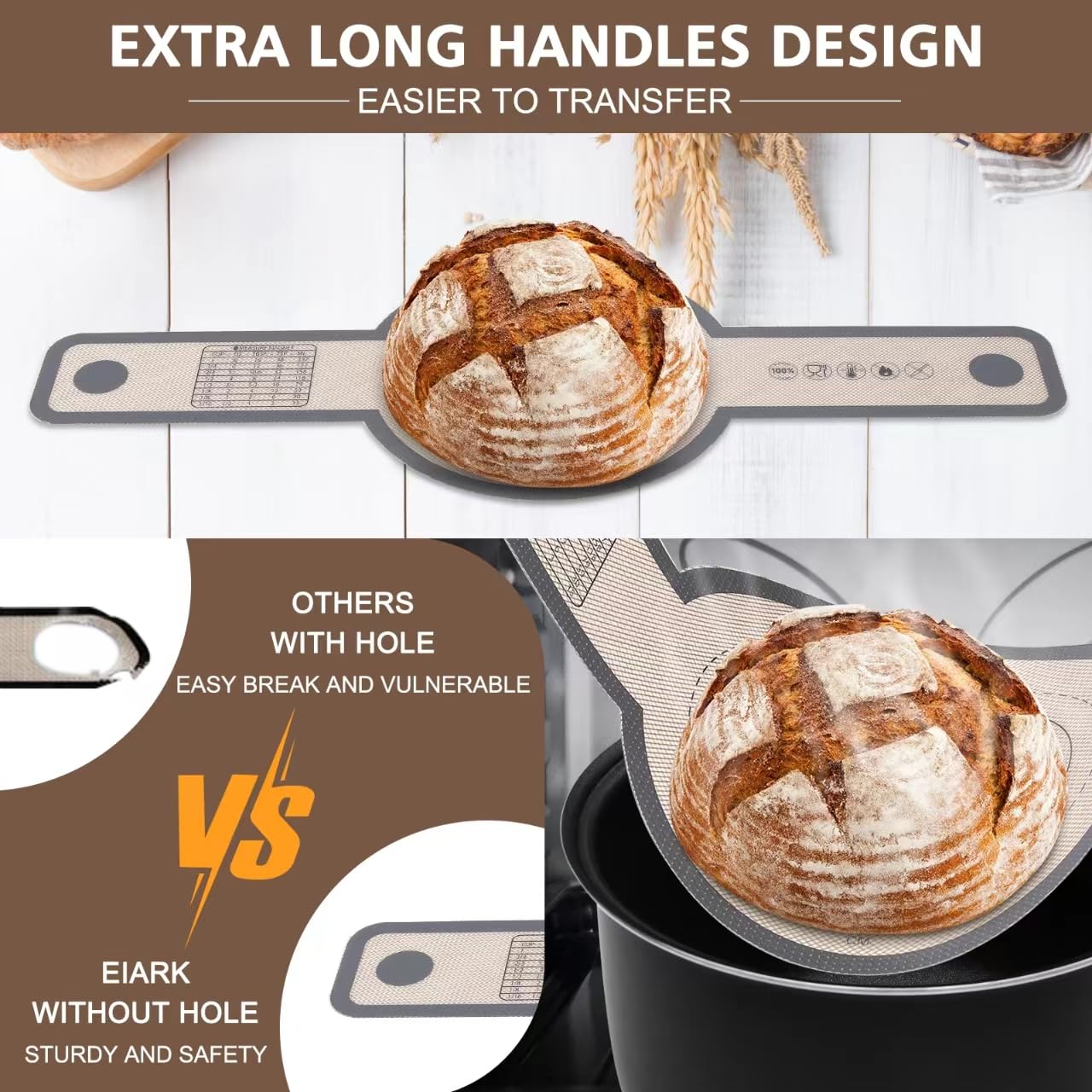 Non-Stick Silicone Bread Sling for Dutch Oven - 2 Pack Oval & Round Baking Mats with Extra Long Handles | Reusable, Easy Clean Bread Transfer Tool for Sourdough Baking | Perfect for Artisan Bread, Homemade Loaves & Dutch Oven Cooking