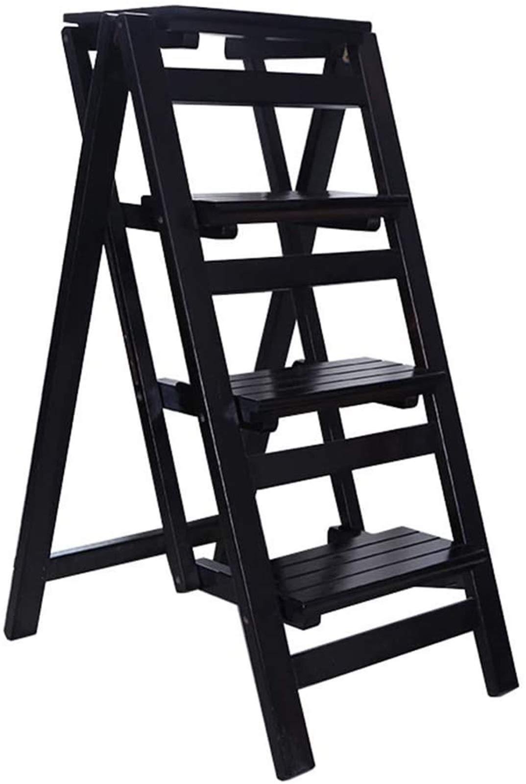 Portable 4-Step Folding Wooden Ladder - Lightweight Household Step Stool for Kids & Adults, Perfect for Home, Garden, and Display Use - Sturdy Stepladder with Non-Slip Treads for Safe Climbing