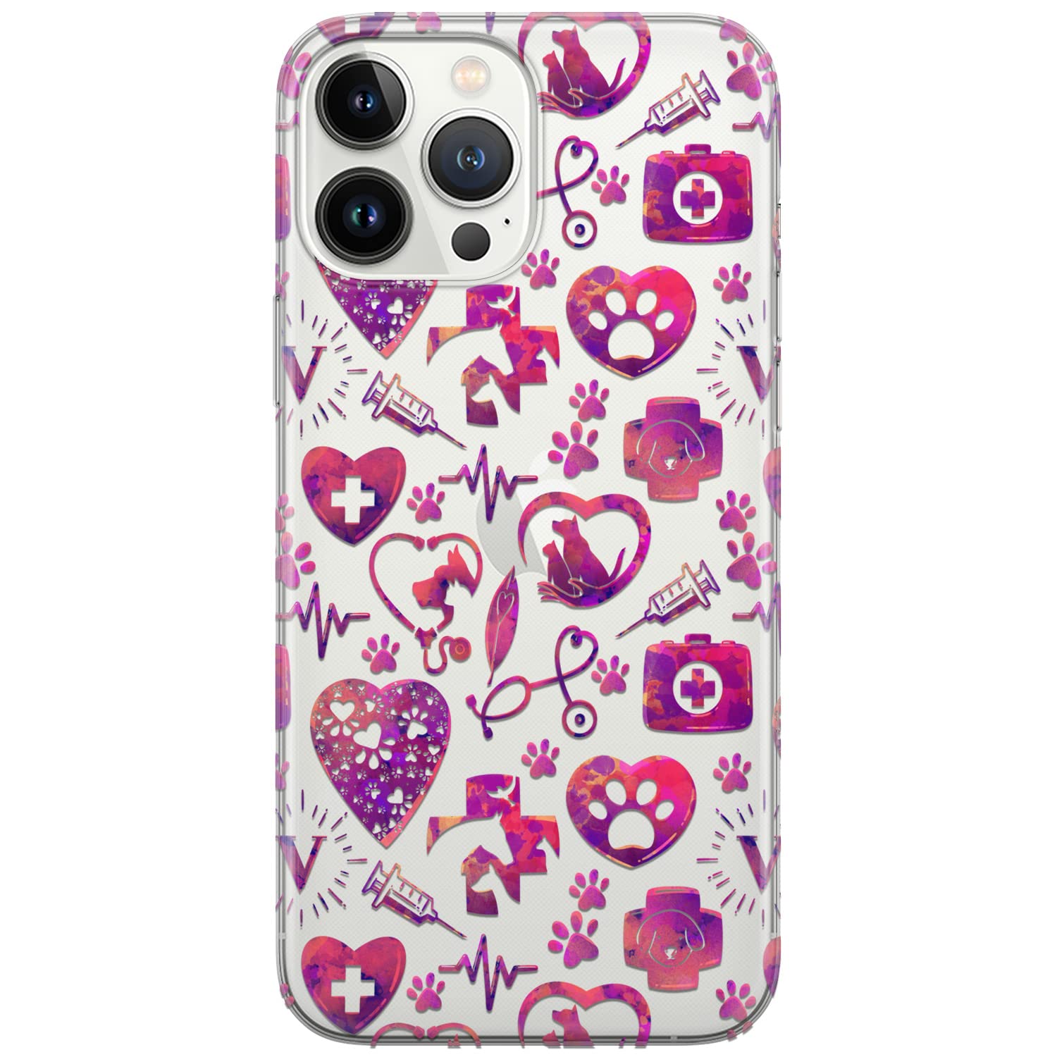 Durable Shockproof Cat & Dog Design TPU Phone Case for iPhone 15 Plus/14/13 Pro Max/12 Mini/SE/11/Xr/Xs/8/7 - Slim Transparent Protective Cover for Veterinarians & Pet Lovers - Perfect for Veterinary Clinics, Pet Hospitals & Animal Care Professionals