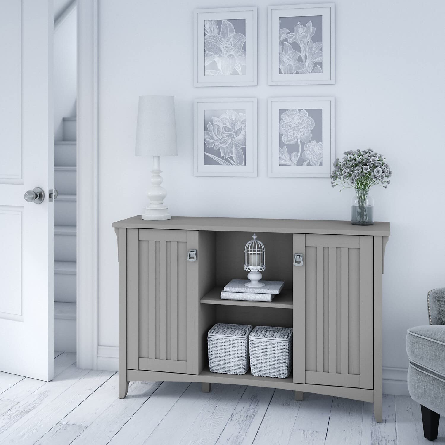 Bush Furniture Somerset Tall Entryway Cabinet with Doors and Drawer - Storm Gray Storage Organizer for Hallway, Living Room & Entryway | Modern Home Decor