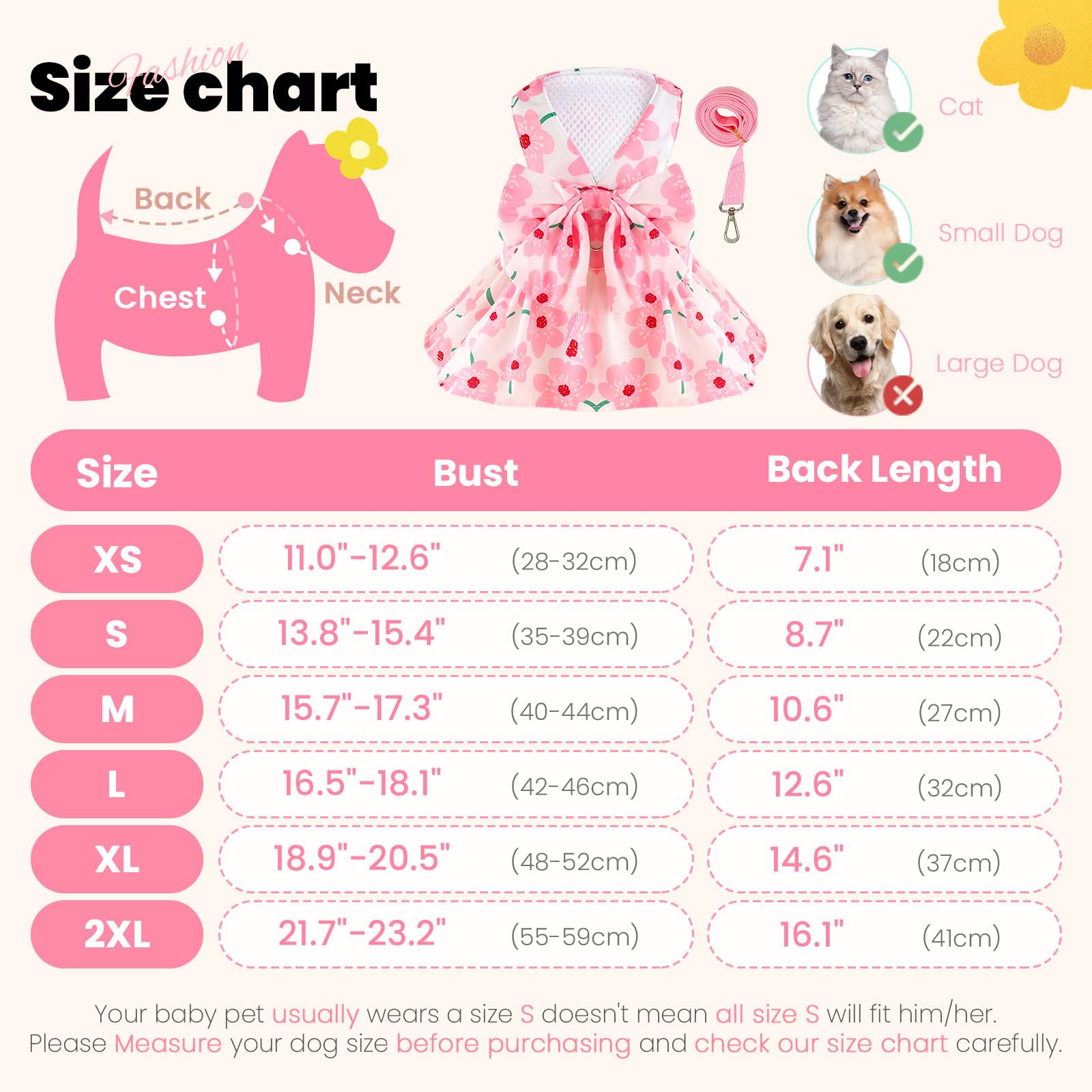 Cute Pink Floral Dog Dress with Bowknot - Summer Pet Outfit for Small Female Puppies | Princess Costume Set for Holidays, Birthdays & Parties | Perfect for Cat & Dog Fashion, Photo Shoots & Special Occasions (Pink, Small)