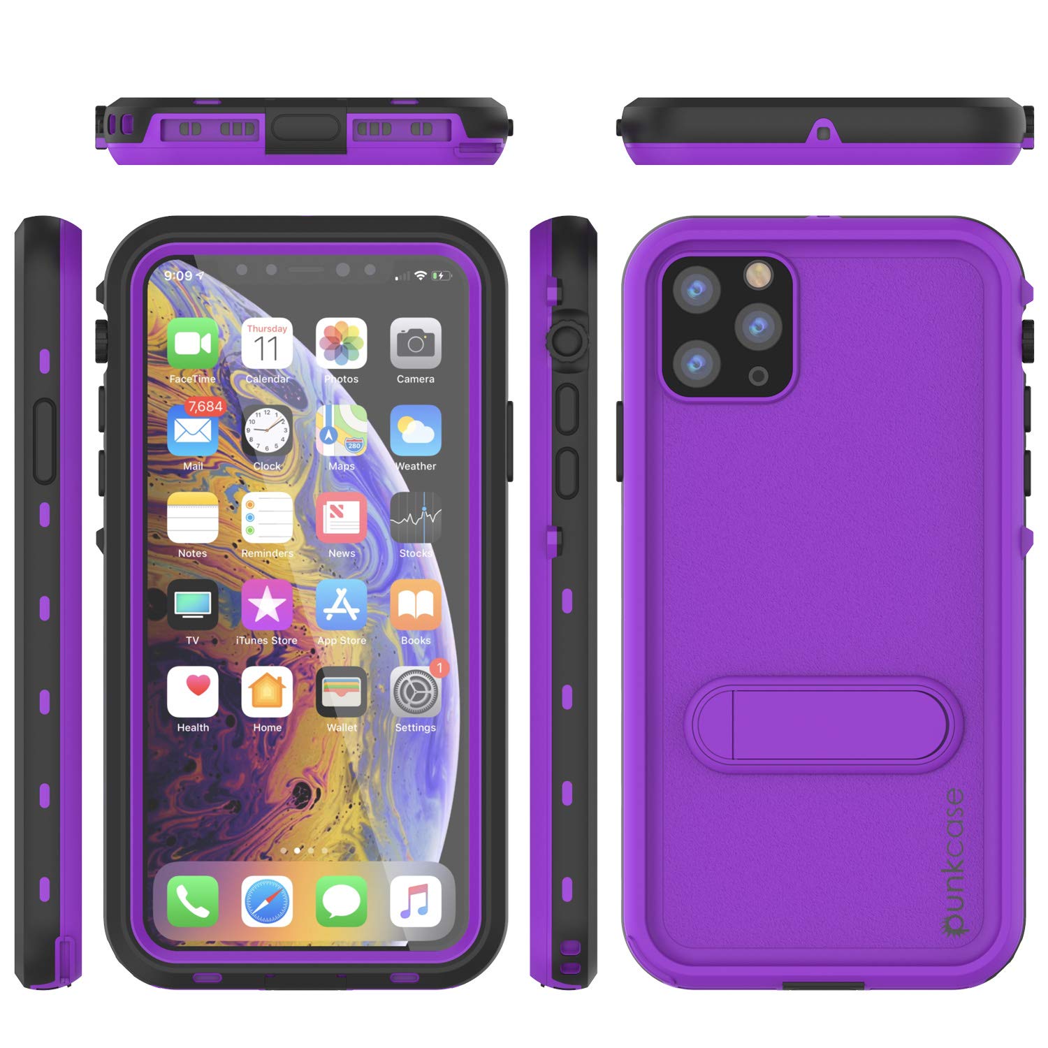 **Punkcase Waterproof Shockproof Case for iPhone 11 Pro Max – Slim Fit IP68 Certified Armor Cover with Built-in Screen Protector & Kickstand (Purple) – Perfect for Outdoor Adventures, Travel, and Daily Protection**