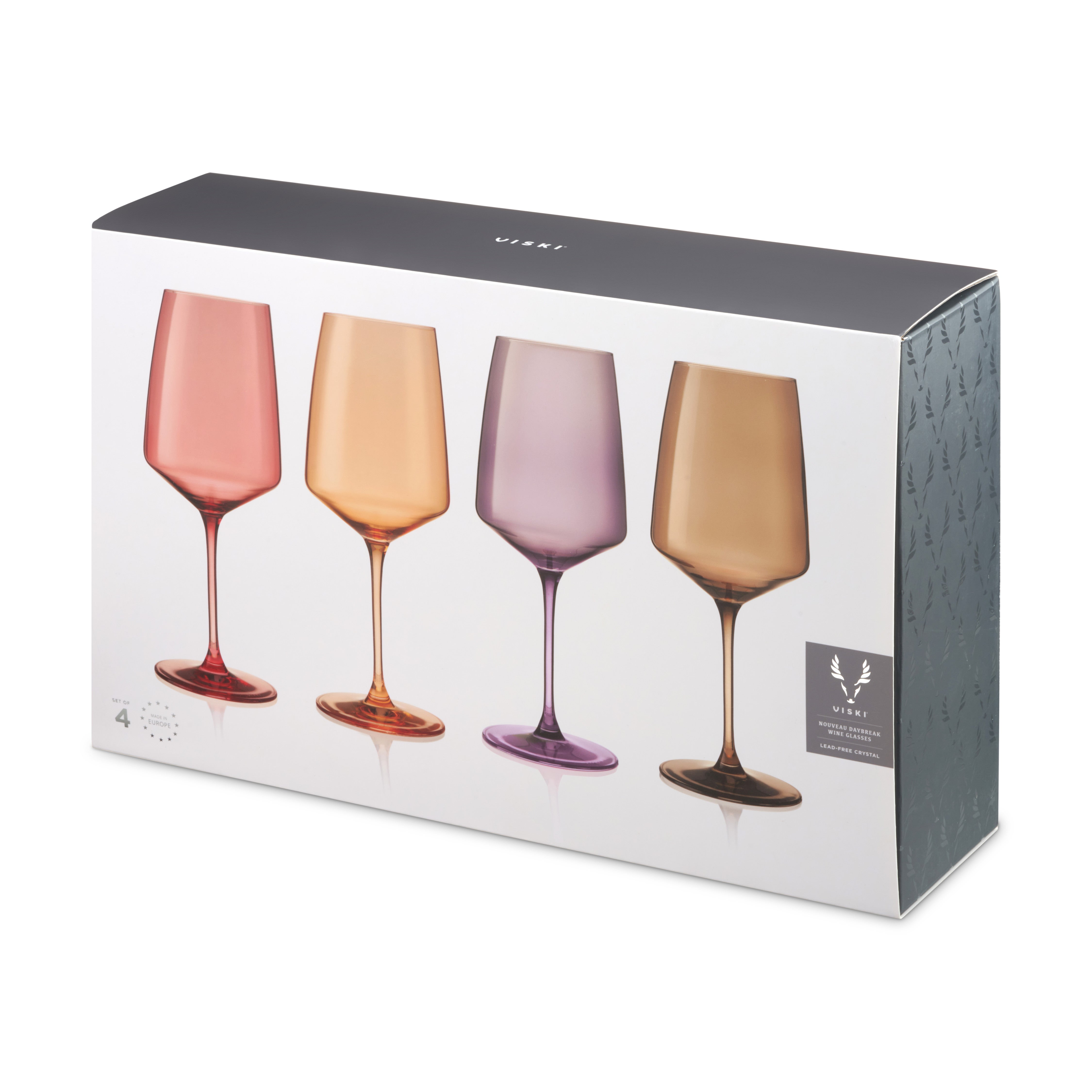 Premium Reserve Nouveau Crystal Wine Glasses Set of 4 - Elegant Daybreak Color for Red & White Wines - Perfect for Dinner Parties, Weddings & Romantic Date Nights