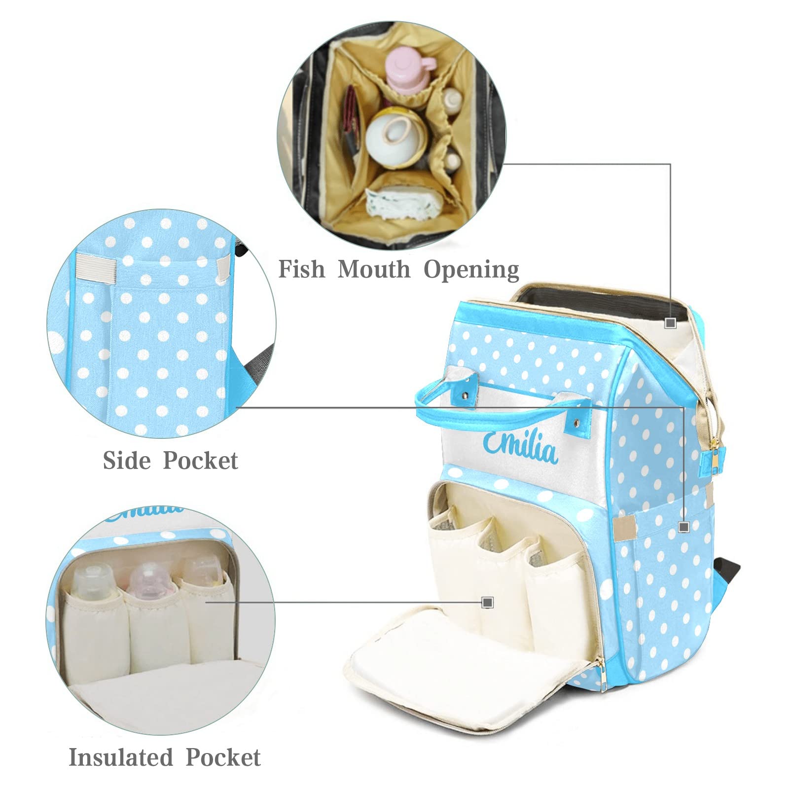 Custom Butterfly Blue Diaper Bag Backpack Tote - Personalized Baby Shower Gift for New Moms, Large Multi-Pocket Travel & Everyday Use Diaper Bag