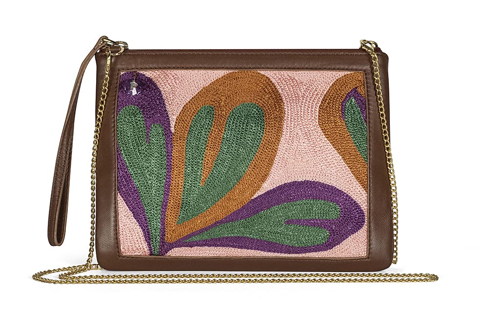 Handmade Leather Crossbody Bag for Women - Elegant Hand-Embroidered Clutch Purse with Wallet | Fashionable Shoulder Bag for Daily Use, Date Night & Special Occasions