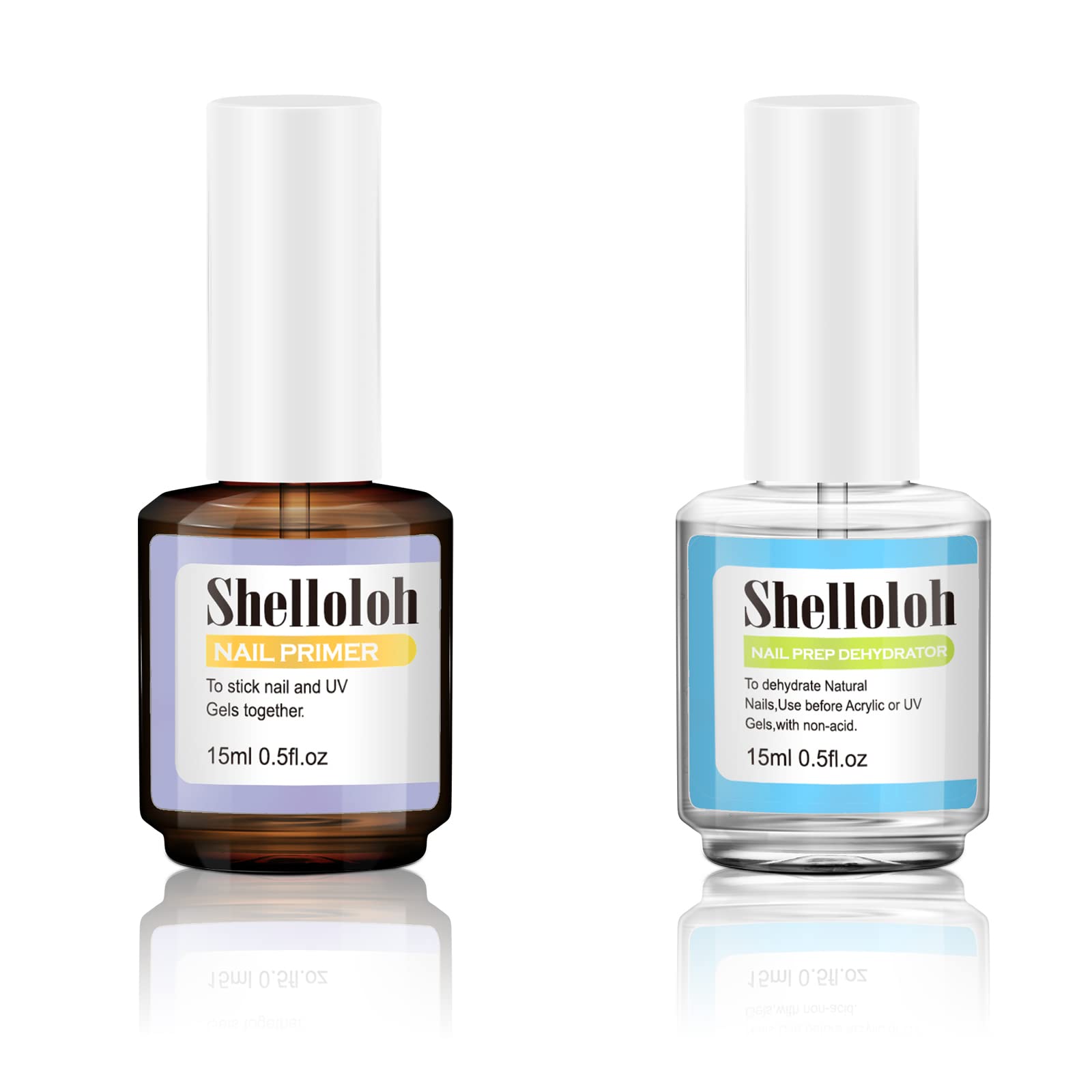 Shelloloh Nail Dehydrator & Primer Set - 2Pcs 15ml Gel & Acrylic Nail Prep Kit for Stronger Bonding | Perfect for Salon & DIY Manicures at Home
