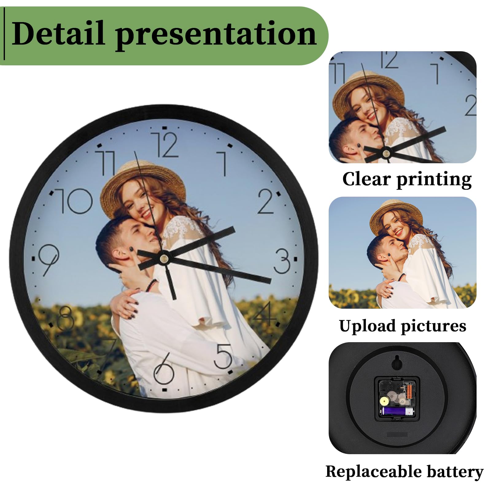 Custom Photo Wall Clocks - Silent Non-Ticking Personalized Round Clock for Home, School, Kitchen & Bathroom Decor | Perfect Gift for Family & Cat Lovers (Black, Multiple Sizes) | Ideal for Living Rooms, Bedrooms & Office Spaces