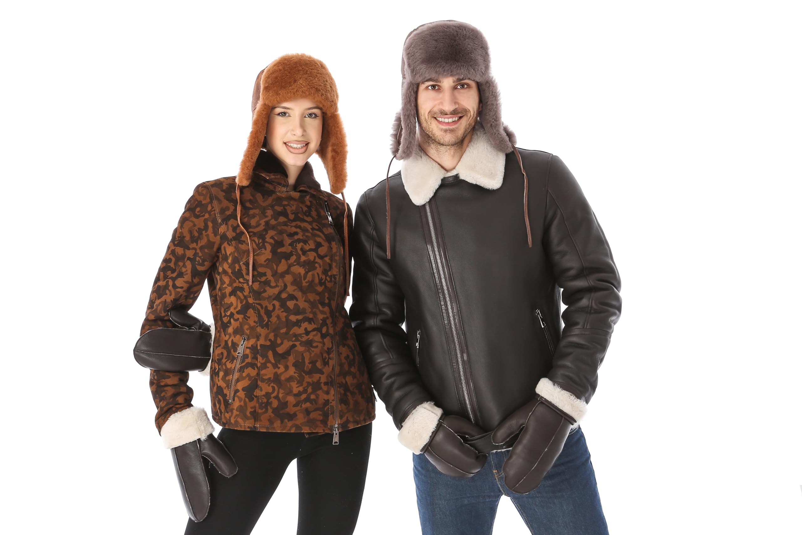 Genuine Leather Aviator Shearling Ushanka Trapper Hat - Russian Sheepskin Winter Cap with Real Fur & Ear Flaps for Men and Women - Warm Cold Weather Accessory for Skiing, Snowboarding & Outdoor Adventures