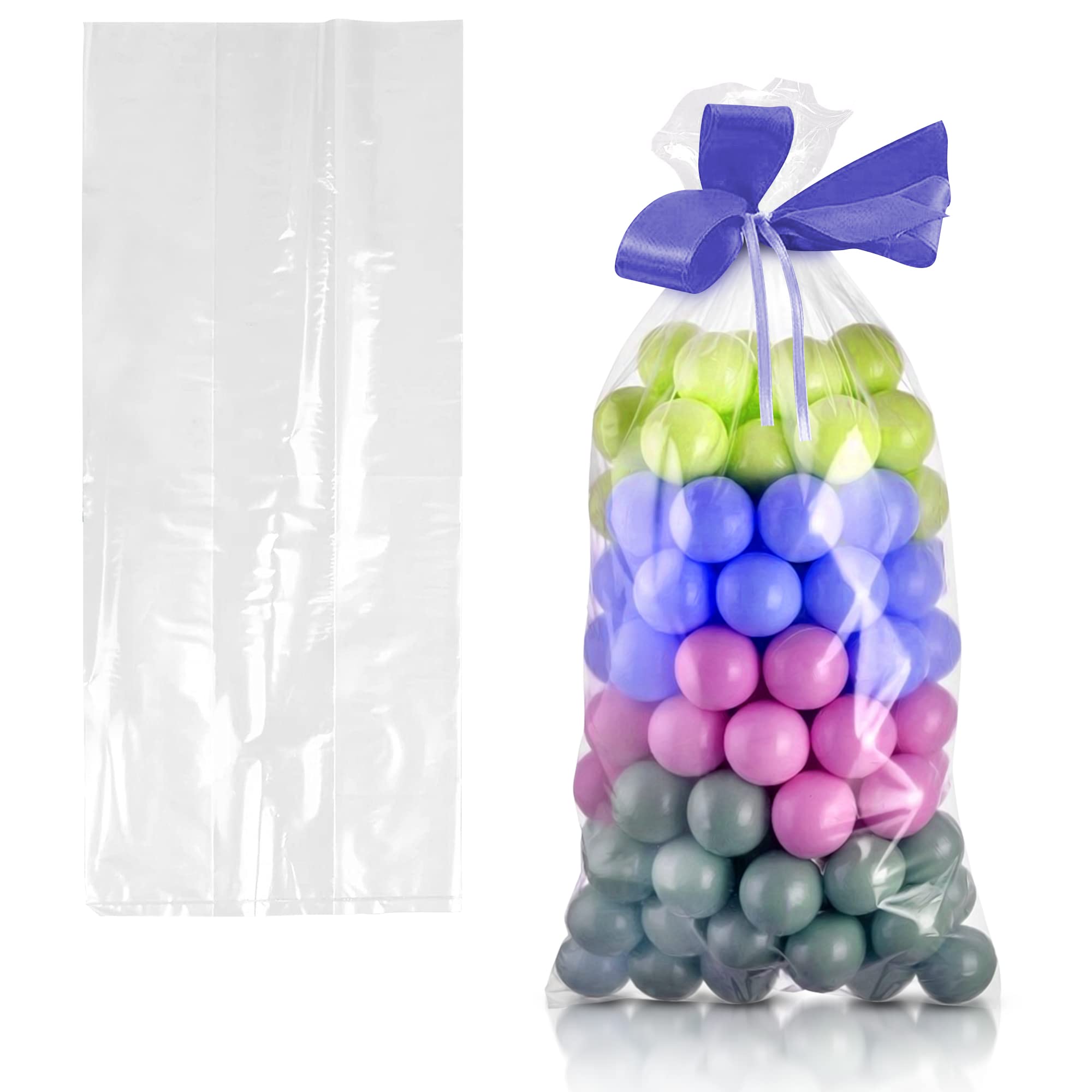 APQ Clear Gusseted Poly Bags 8x3x20 Inches - 1000 Pack Waterproof Flat Bottom Plastic Bags with Open Top - 2 Mil Thick Clear Packaging Bags for Popcorn, Cookies, Bread - Perfect for Party Favors, Bakery Storage & Retail Packaging
