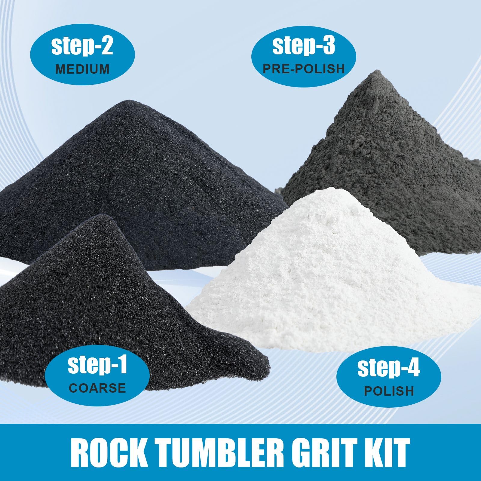 3LB Rock Tumbler Grit and Polish Refill Kit - 4 Step Professional Rock Polishing Grit Set for Shining Stones - Compatible with National Geographic, KomeStone & Most Rock Tumblers - Perfect for Jewelry Making, Geology Hobbies & DIY Craft Projects