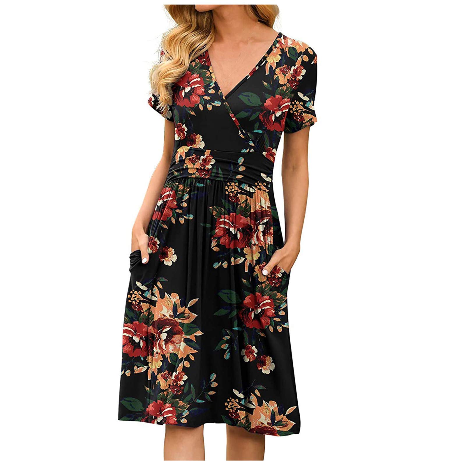 JPGIF Women's Elegant High Waist Midi Dress with Pockets - Long Sleeve Formal & Casual Dress for Wedding, Party, Office & Everyday Wear
