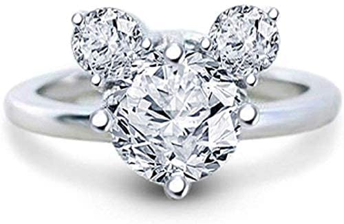 3Ctw Round Cut Simulated Diamond 14K White Gold Mickey Mouse Wedding Ring for Women - Disney Inspired Bridal Jewelry, Perfect for Engagement, Anniversary & Disney Theme Weddings